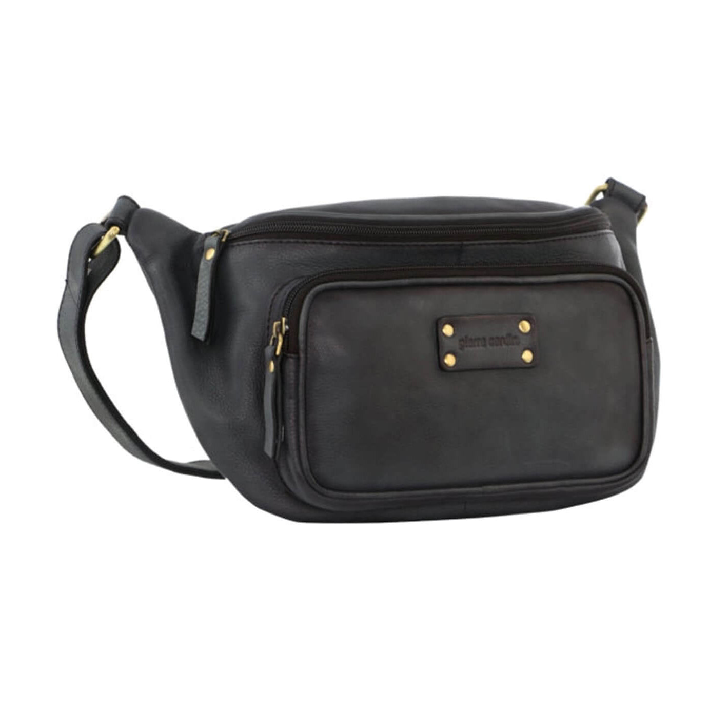 Pierre Cardin Unisex Burnished Leather Sling Bag in Black