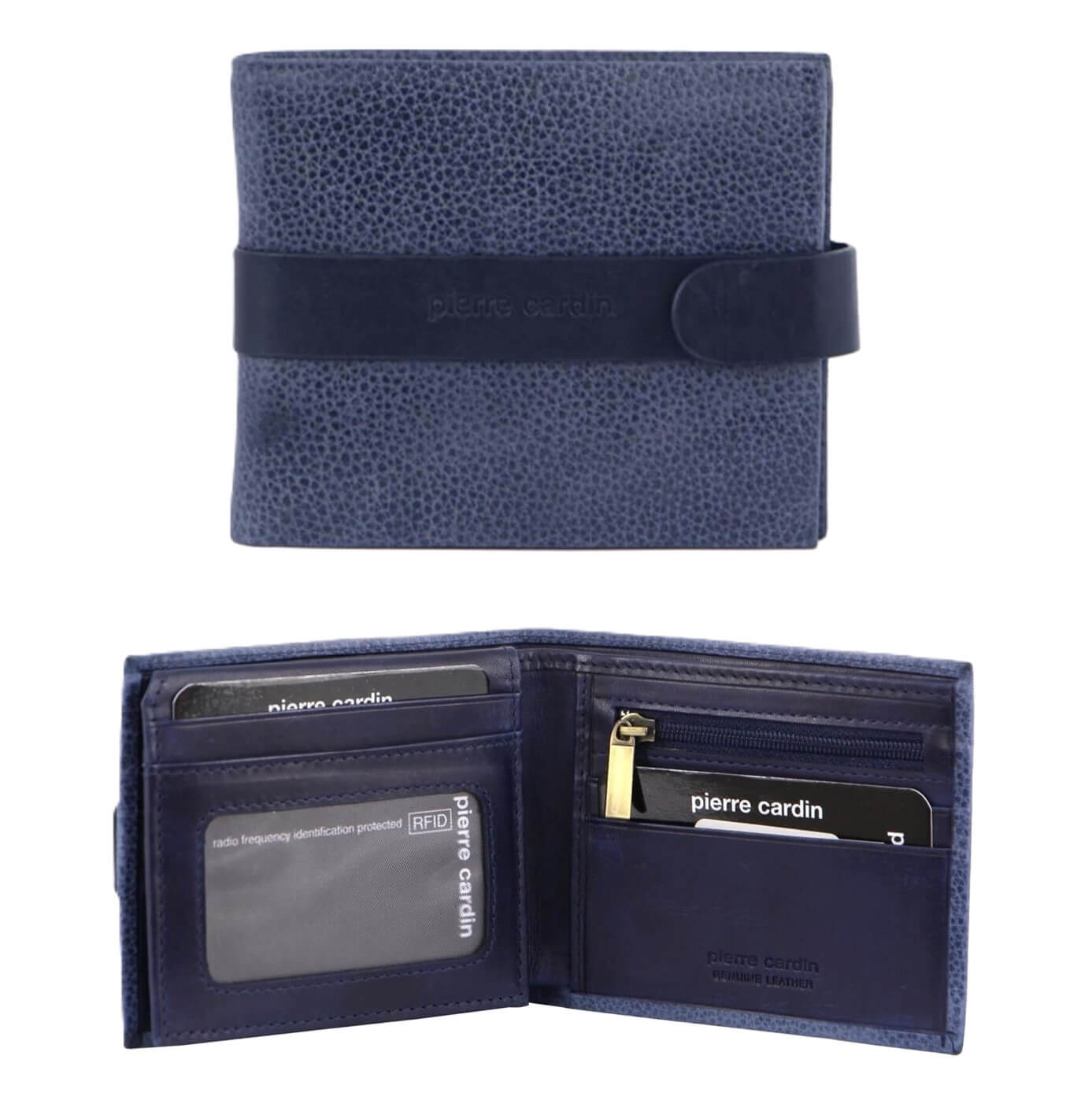 Pierre Cardin PC3460 Italian Leather Mens Bi-fold Tab Wallet/Navy