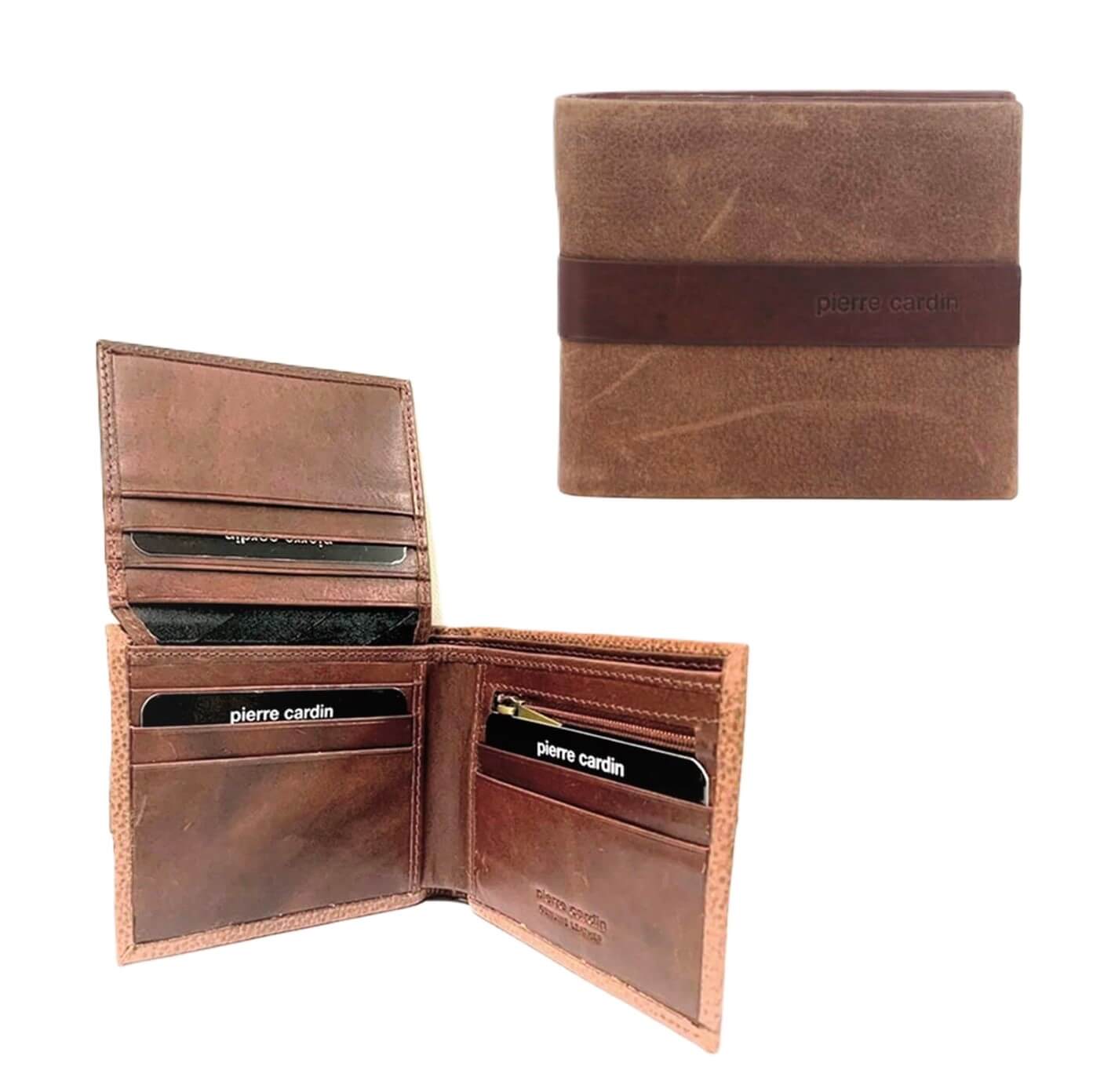 Pierre Cardin Men’s Leather Bi-fold RFID Wallet in Brown