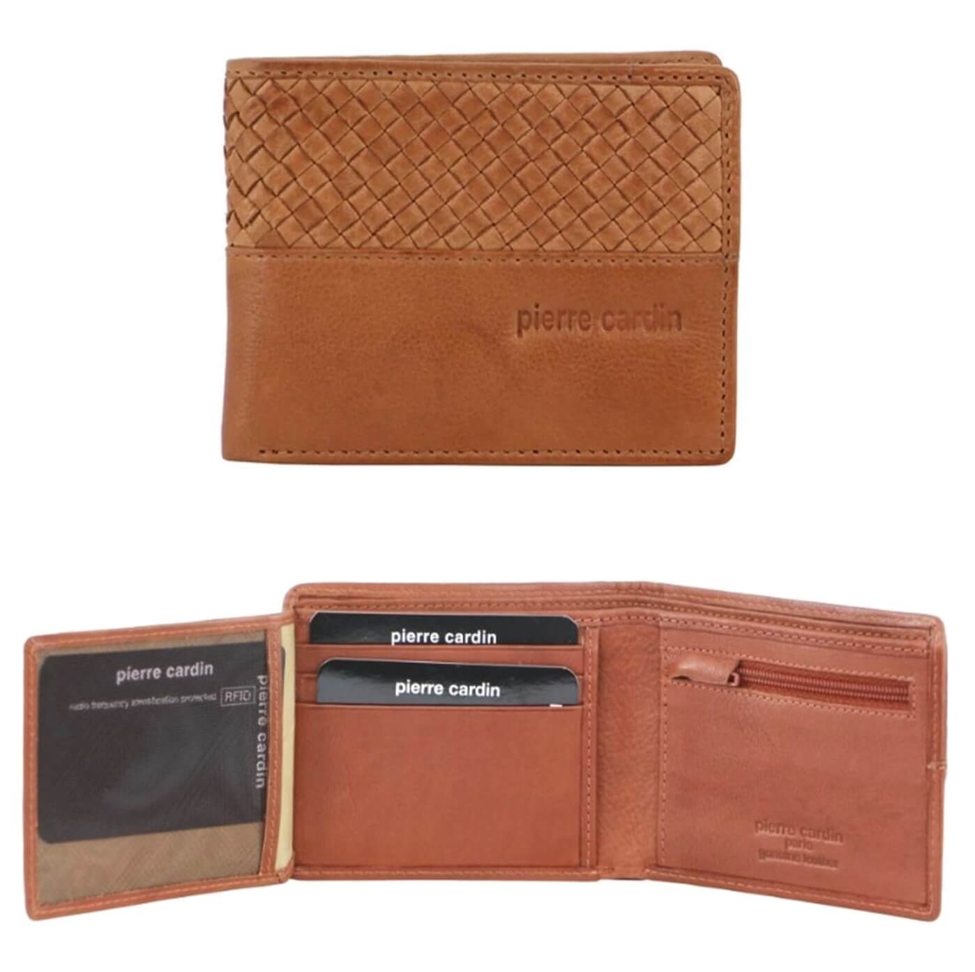 Pierre Cardin PC3463 Woven-Embossed Tri-fold Wallet/Dark Tan