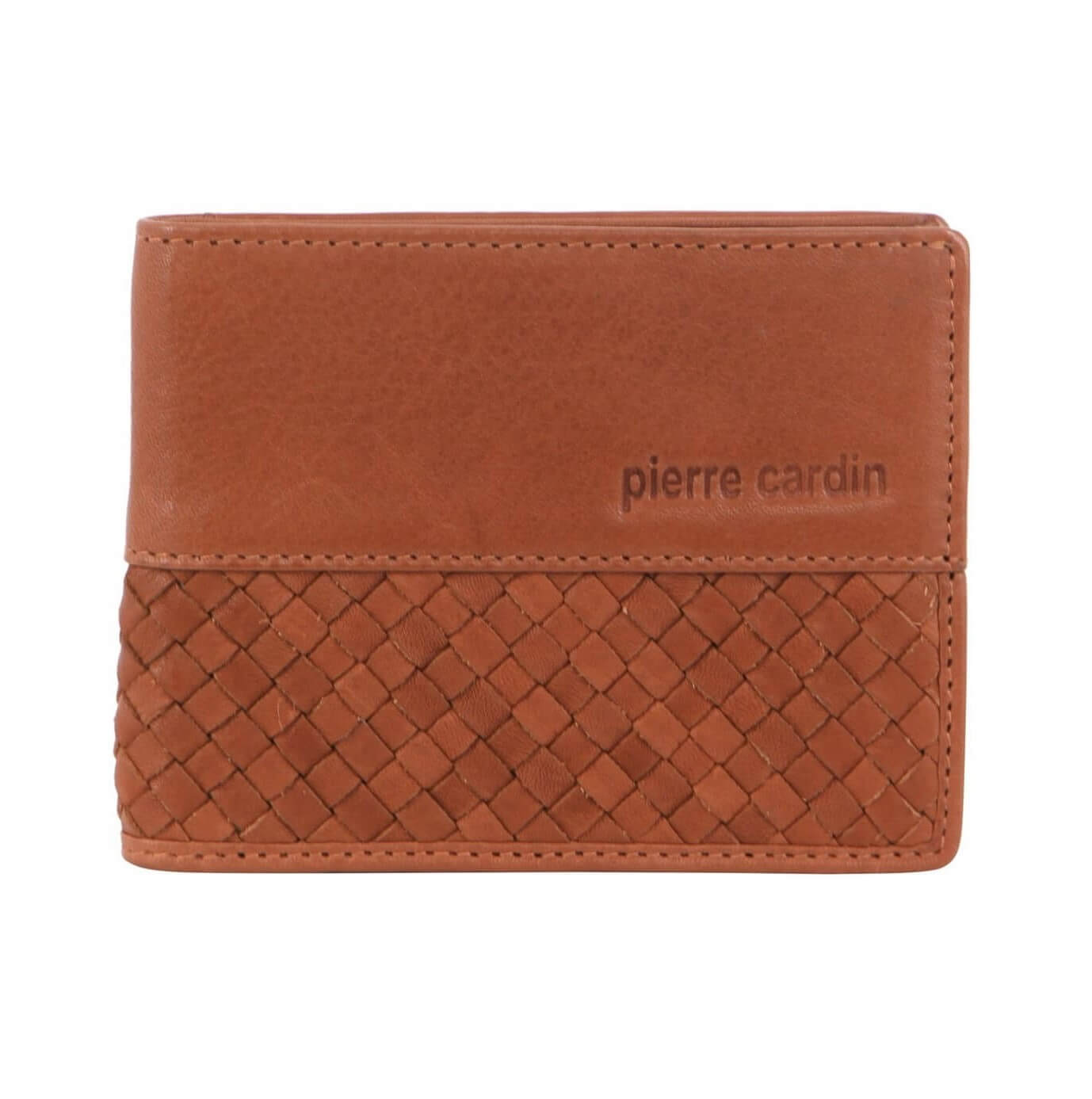 Pierre Cardin PC3465 Woven Embossed Leather Bi-fold Wallet/Dark Tan