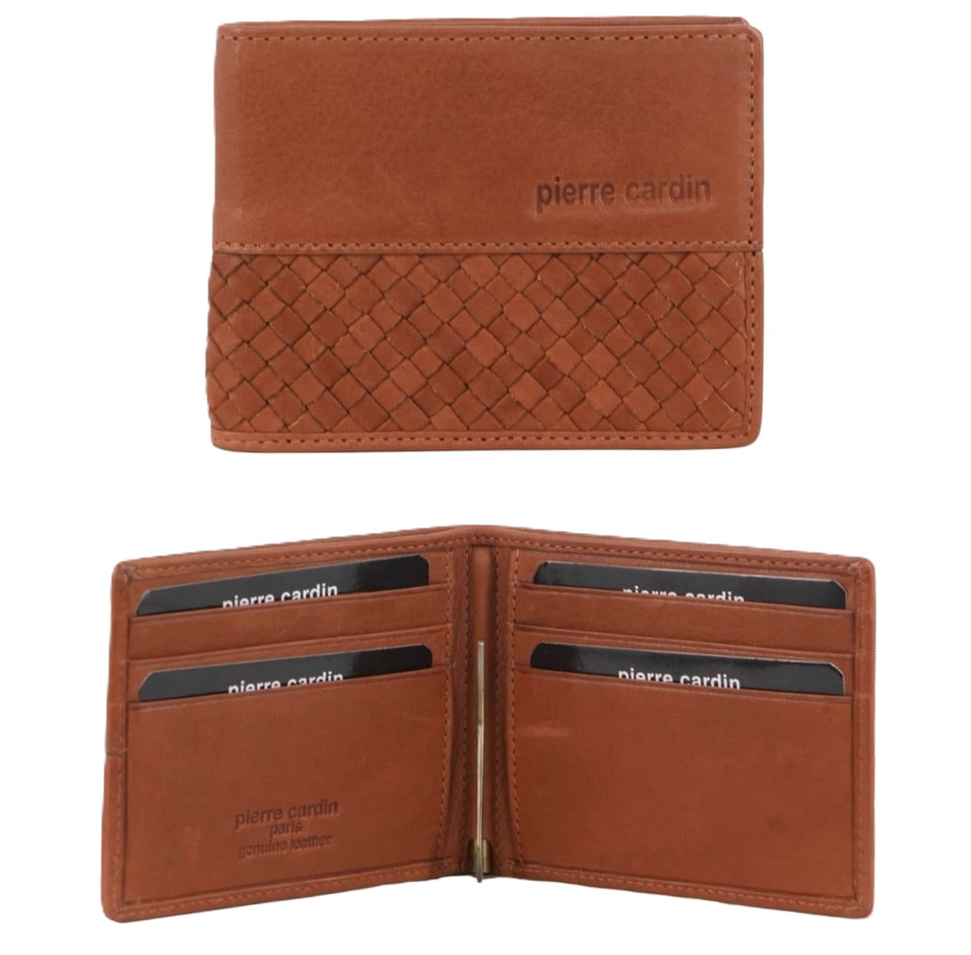 Pierre Cardin PC3465 Woven Embossed Leather Bi-fold Wallet/Dark Tan