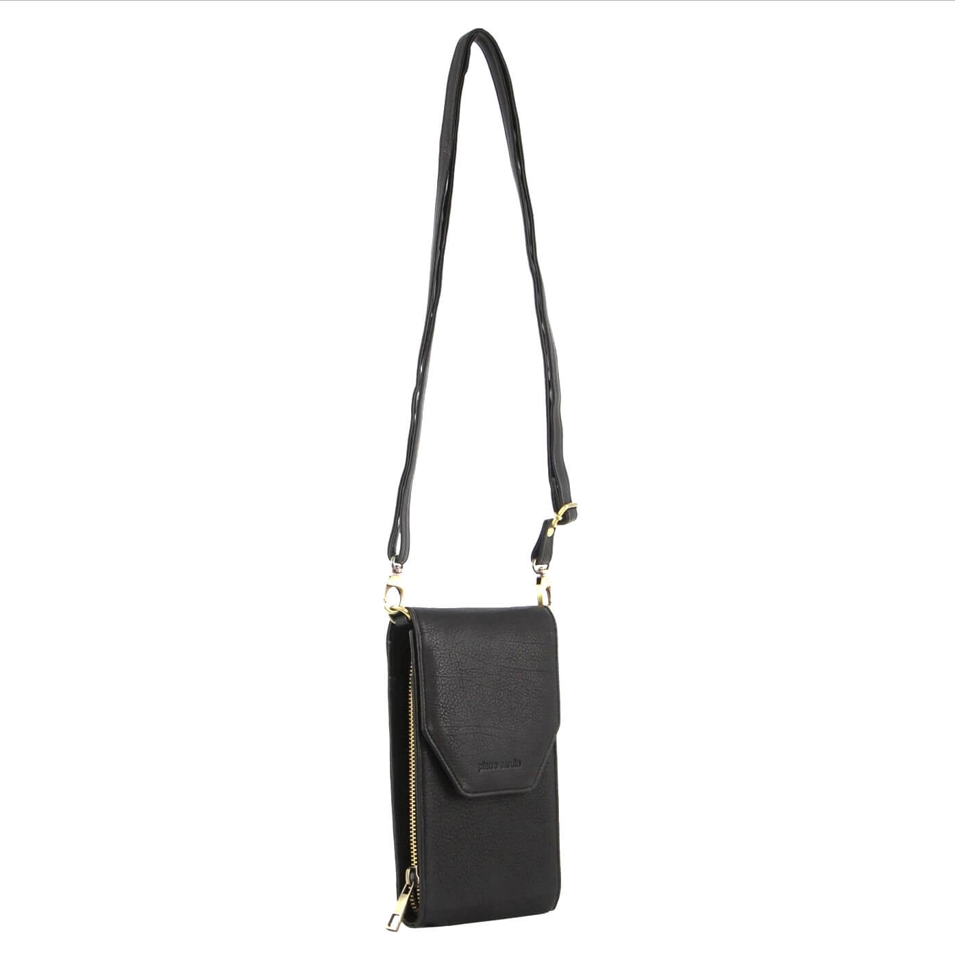 Pierre Cardin Ladies Leather Crossbody-Phone-Wallet Bag in Black