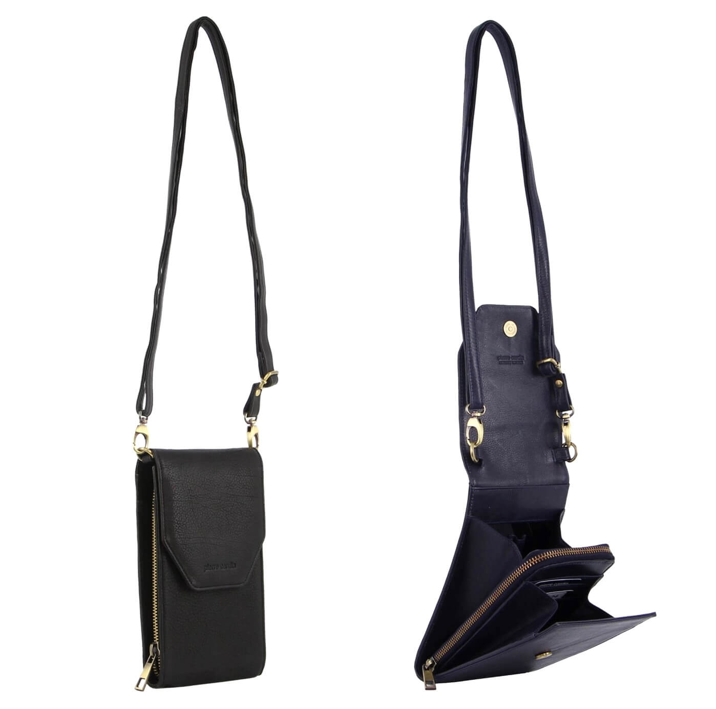 Pierre Cardin Ladies Leather Crossbody-Phone-Wallet Bag in Black