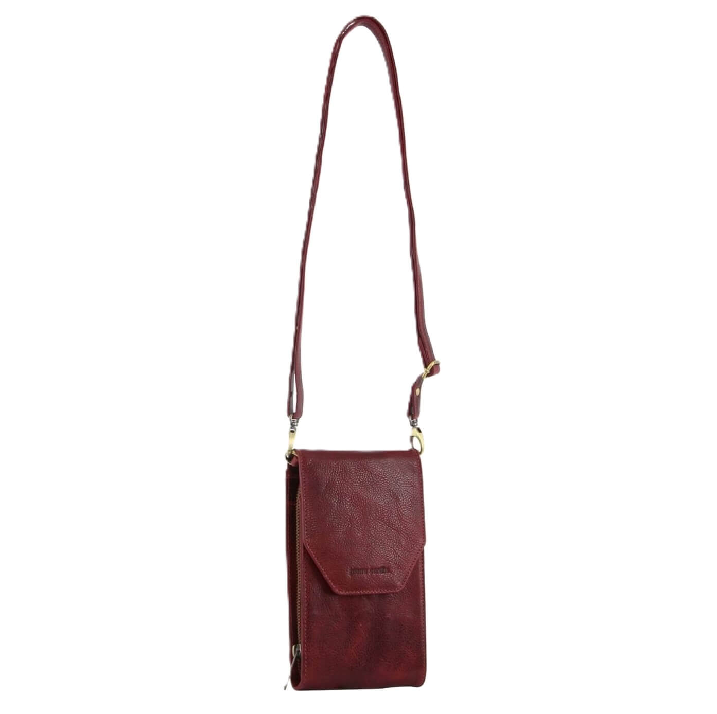 Pierre Cardin Ladies Leather Crossbody-Phone-Wallet Bag in Cherry