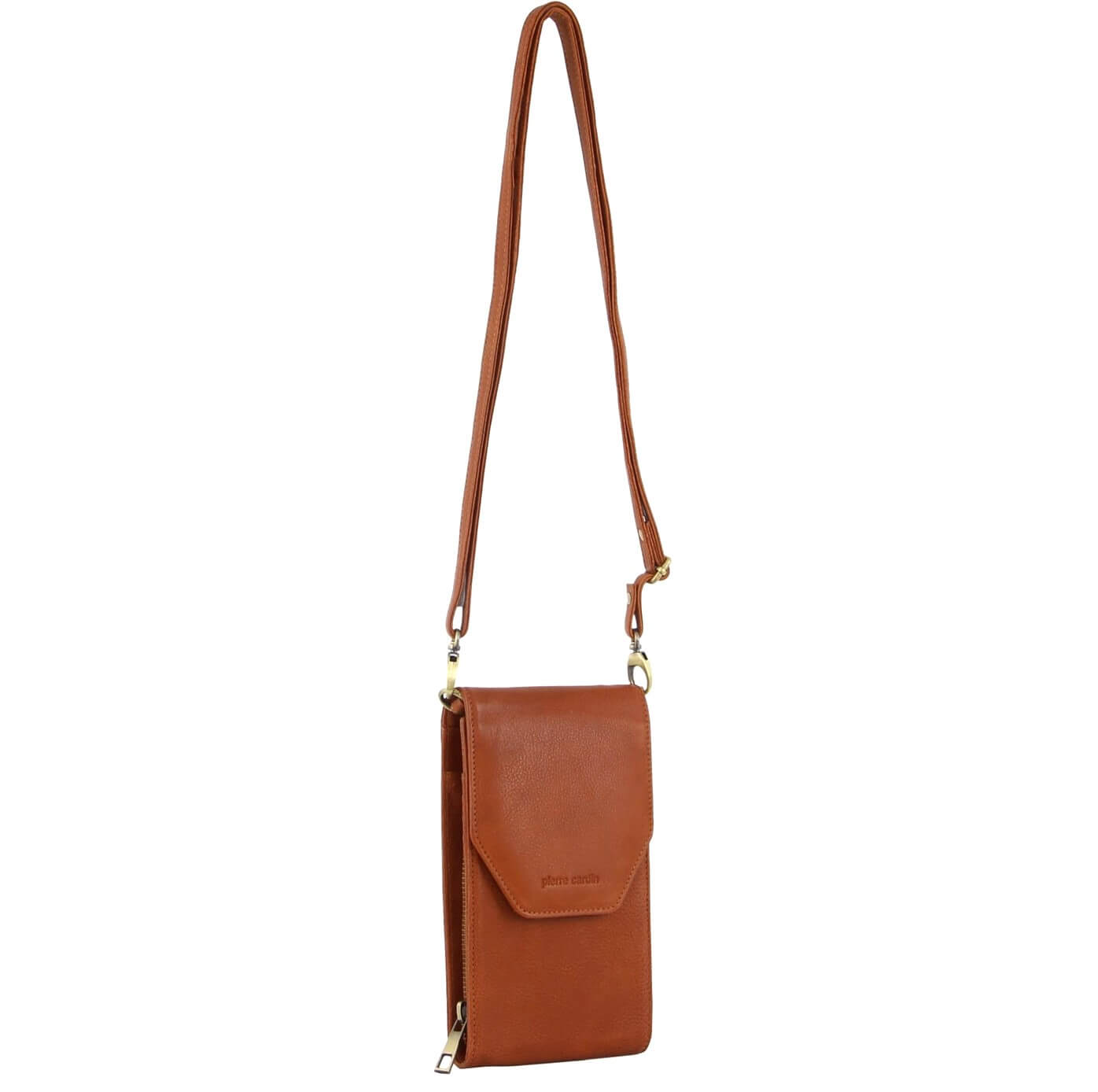 Pierre Cardin Ladies Leather Crossbody-Wallet-Phone Bag in Cognac