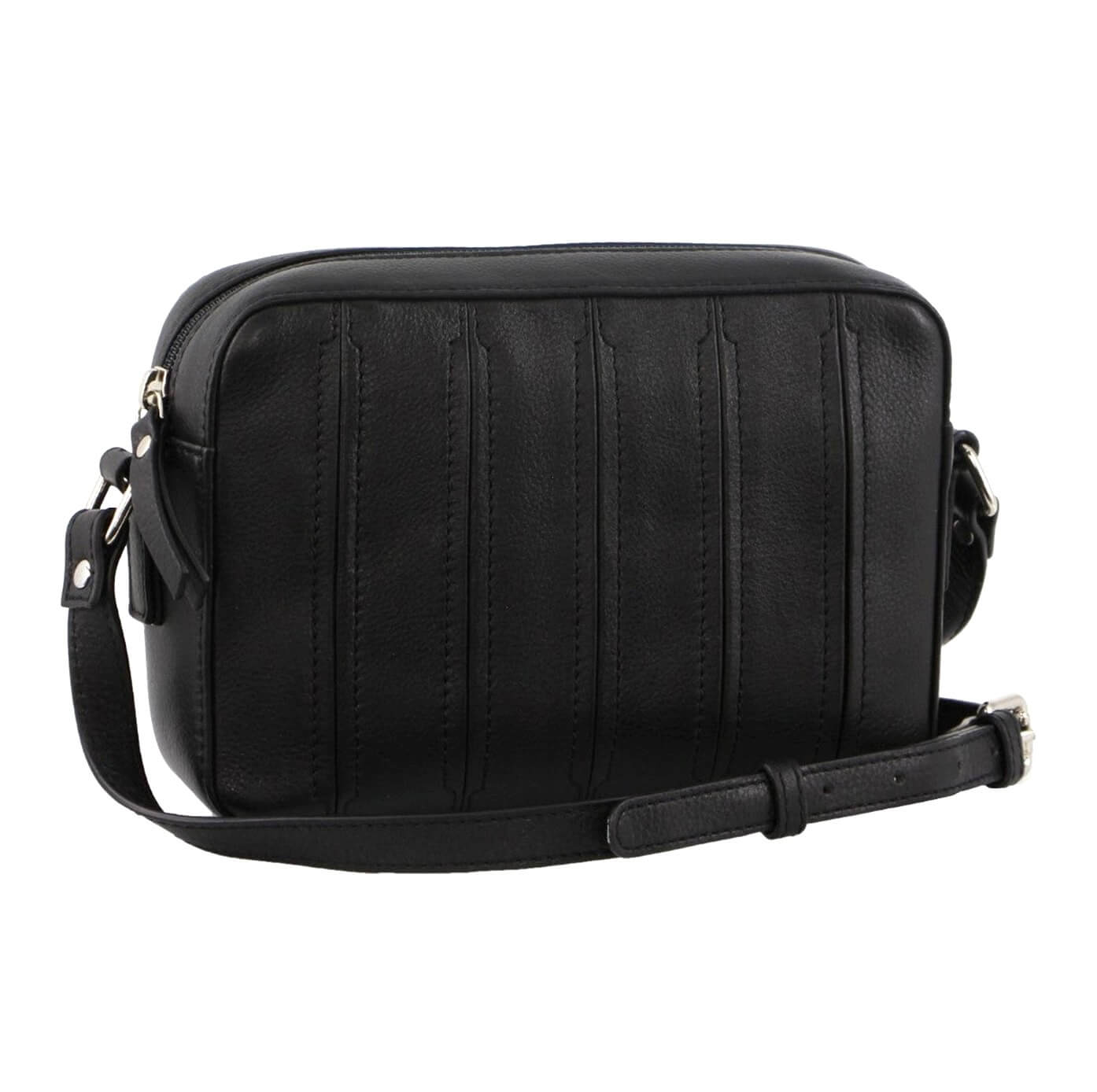 Pierre Cardin Ladies Leather Stitch-Design Crossbody Bag in Black