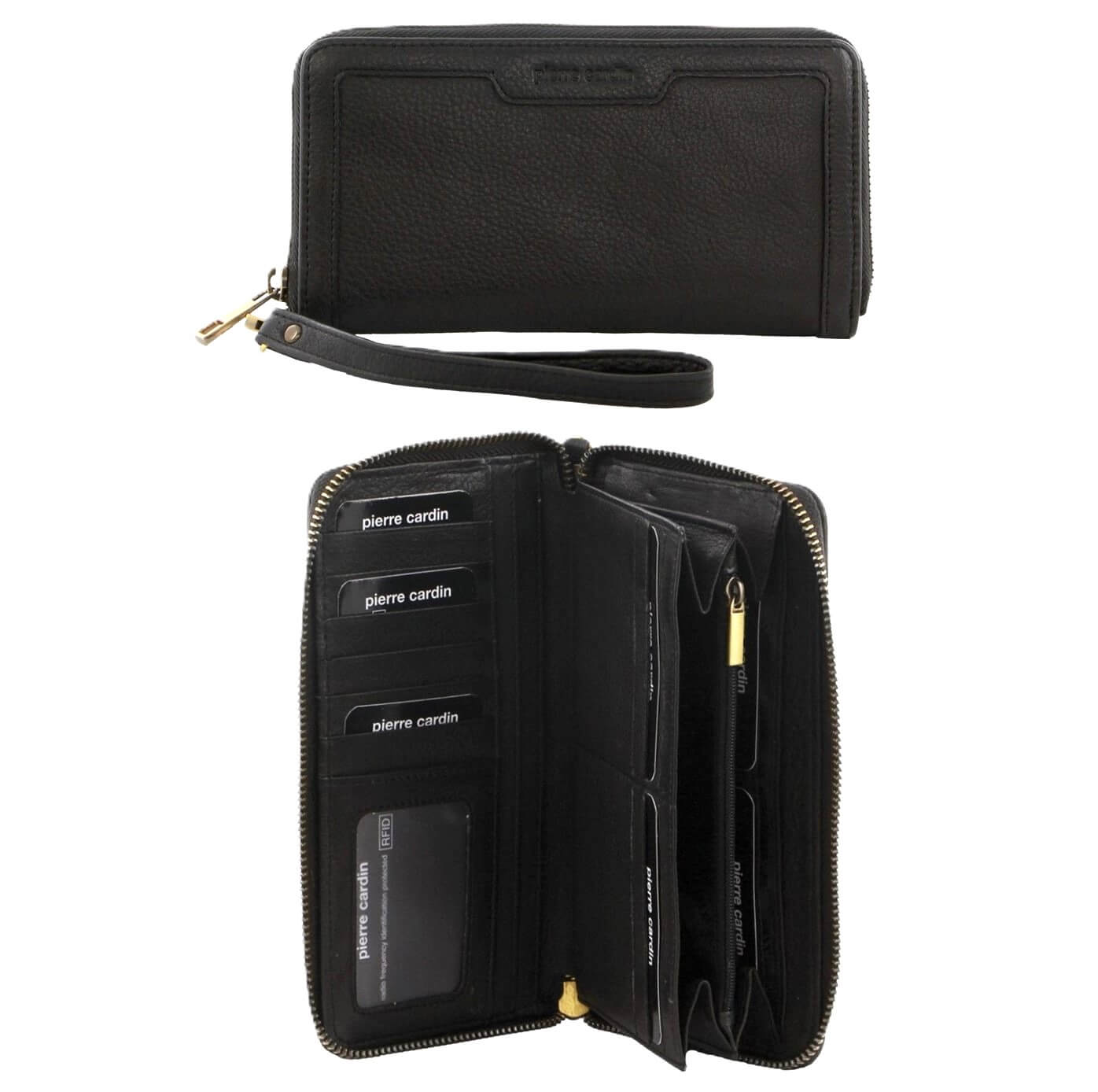 Pierre Cardin Women’s Leather Zip-around Wallet in Black
