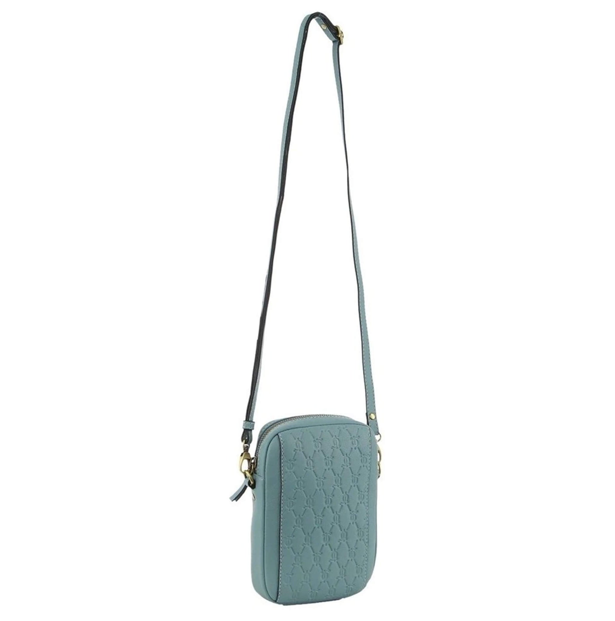 Pierre Cardin RFID Ladies Textured Leather Phone Bag in Blue