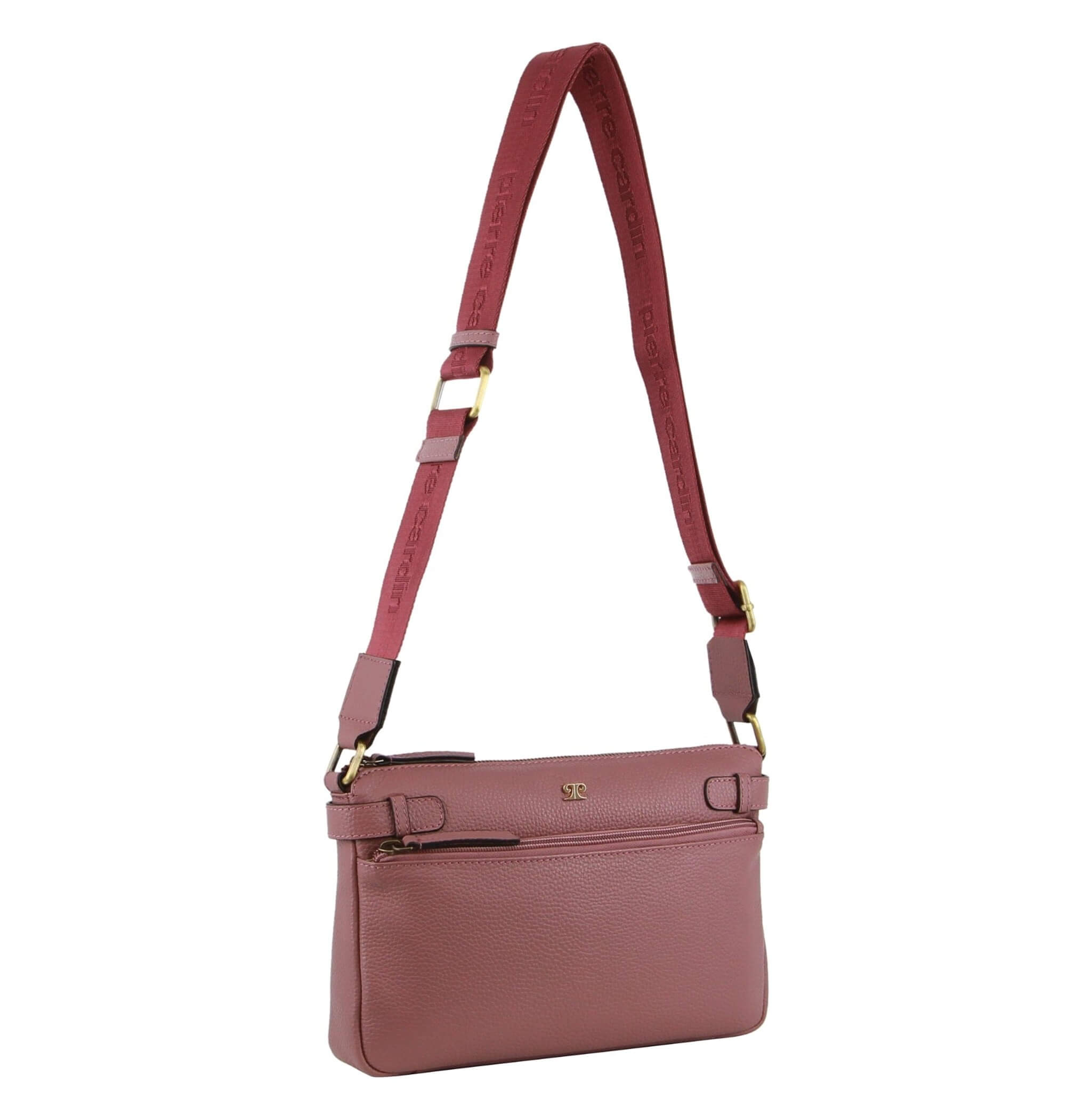 Pierre Cardin Ladies Webbing Strap Leather Handbag in Rose