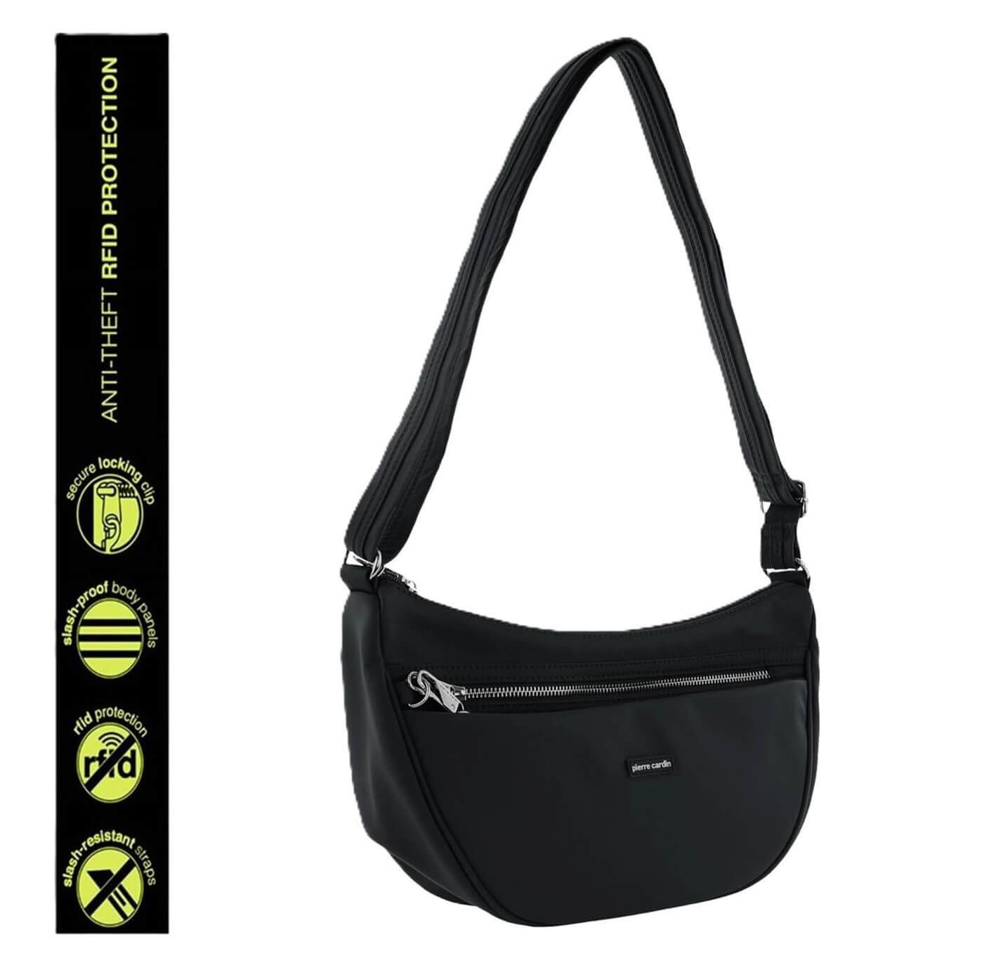 Pierre Cardin Ladies Nylon Anti-Theft-RFID Cross Body Bag in Black