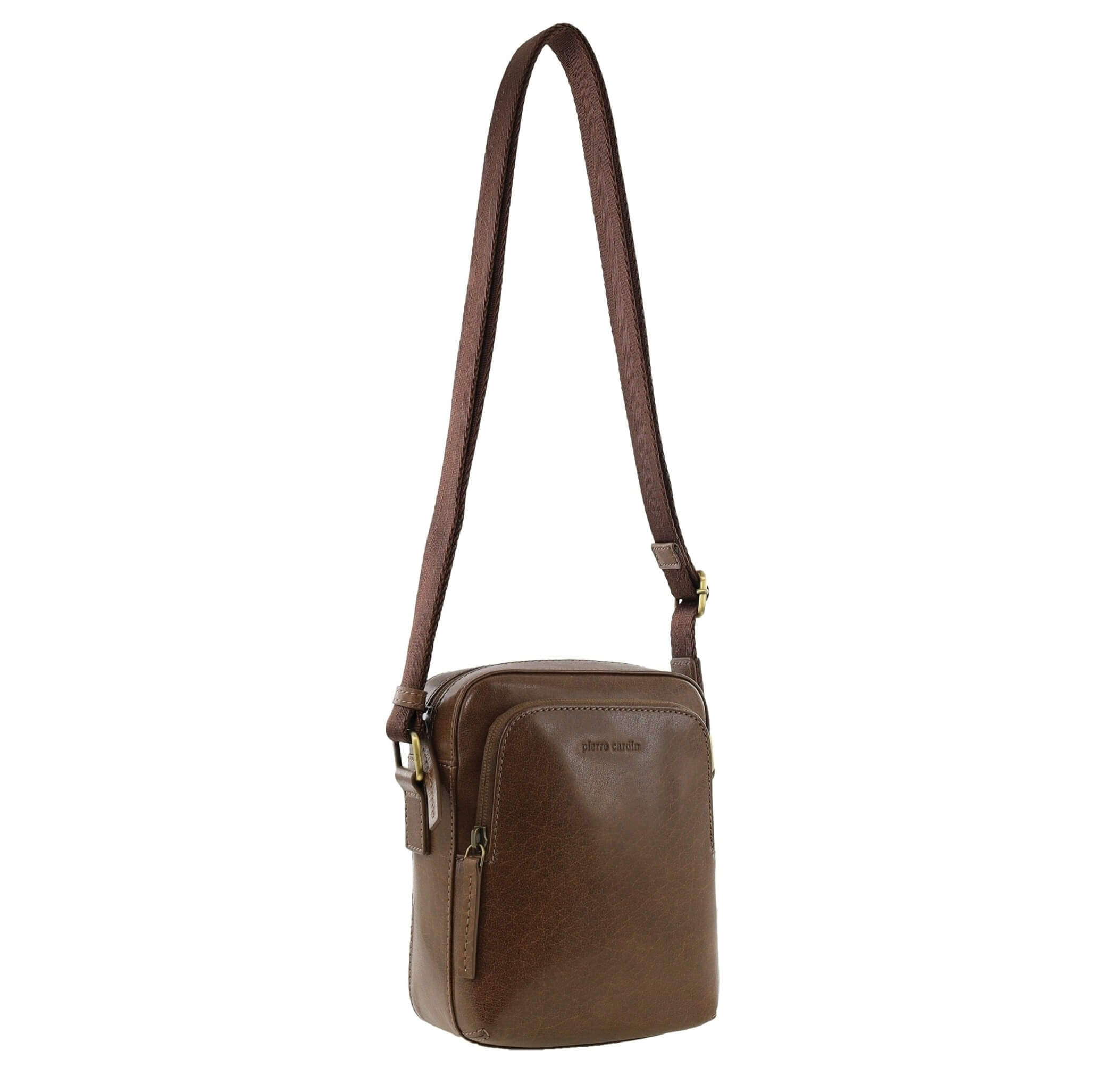 Pierre Cardin Mens Genuine Leather Classic Crossbody Bag in Oak