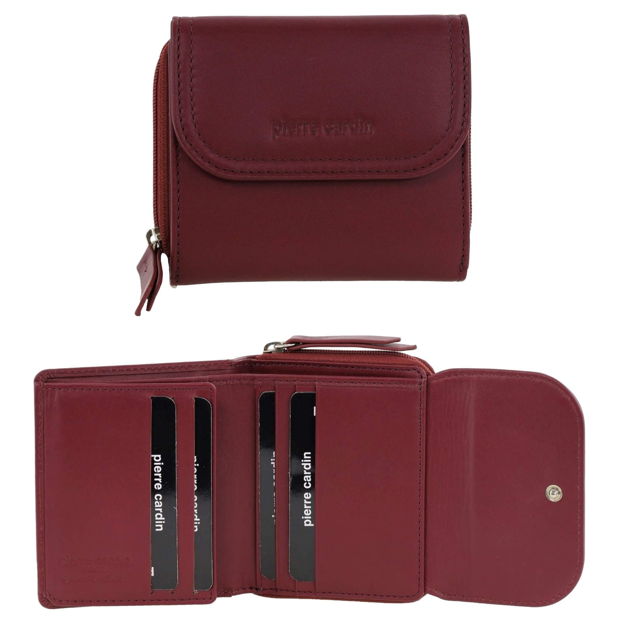 Pierre Cardin Ladies Tri-fold Tab Leather Wallet in Wine