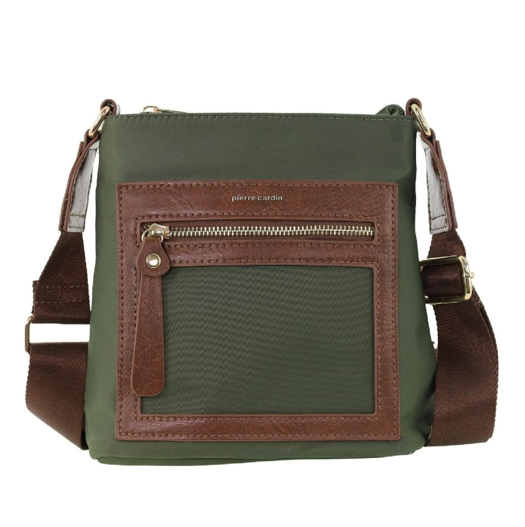 Pierre Cardin RFID Nylon Lightweight Crossbody Bag In Olive
