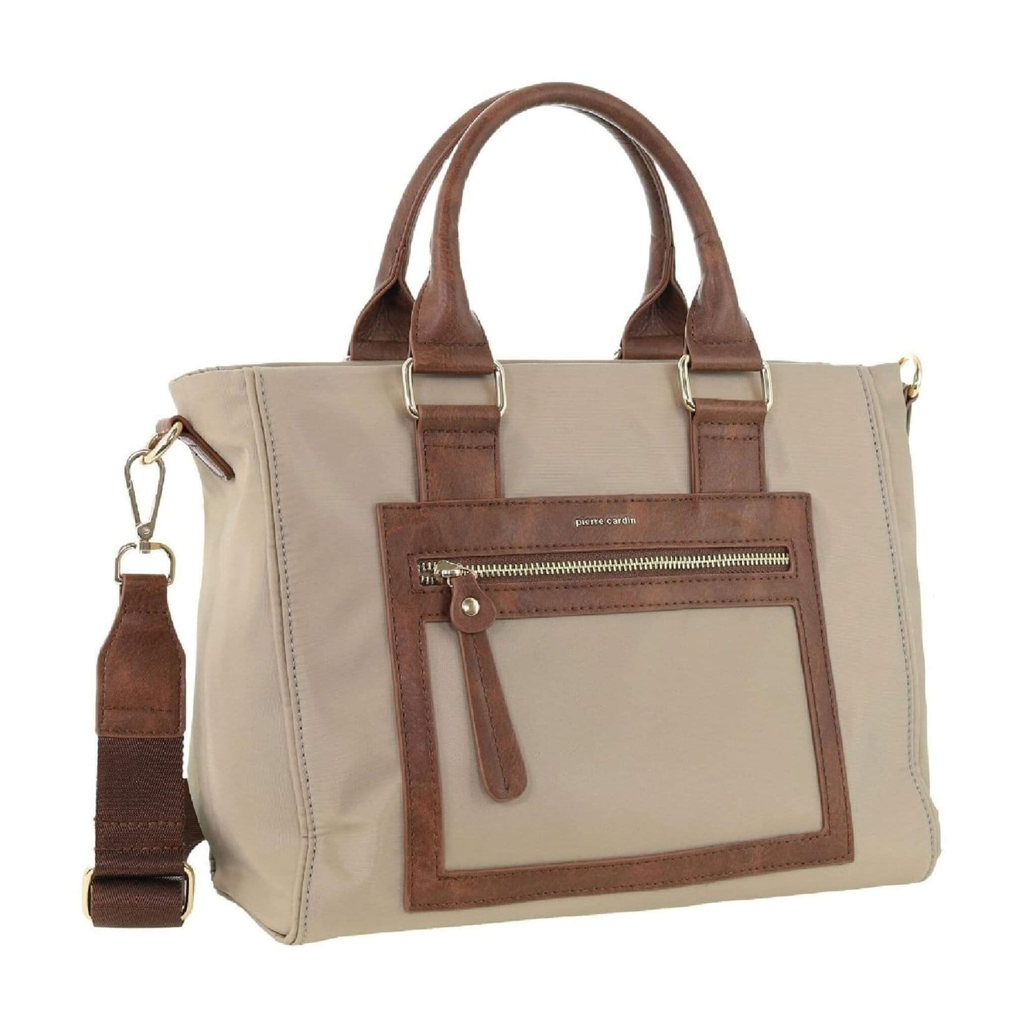 Pierre Cardin Nylon RFID Lightweight Mini Tote/Crossbody Bag In Camel