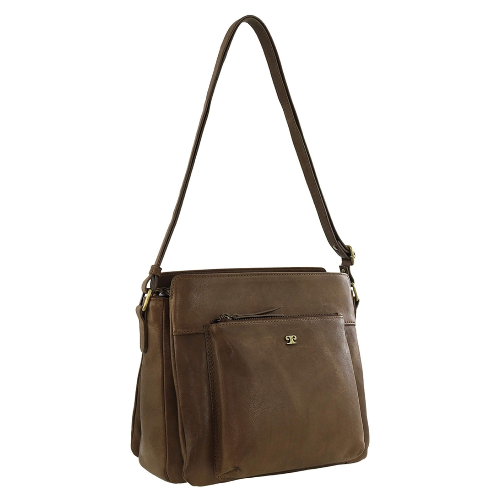 Pierre Cardin Unisex Italian Leather Crossbody Bag In Oak