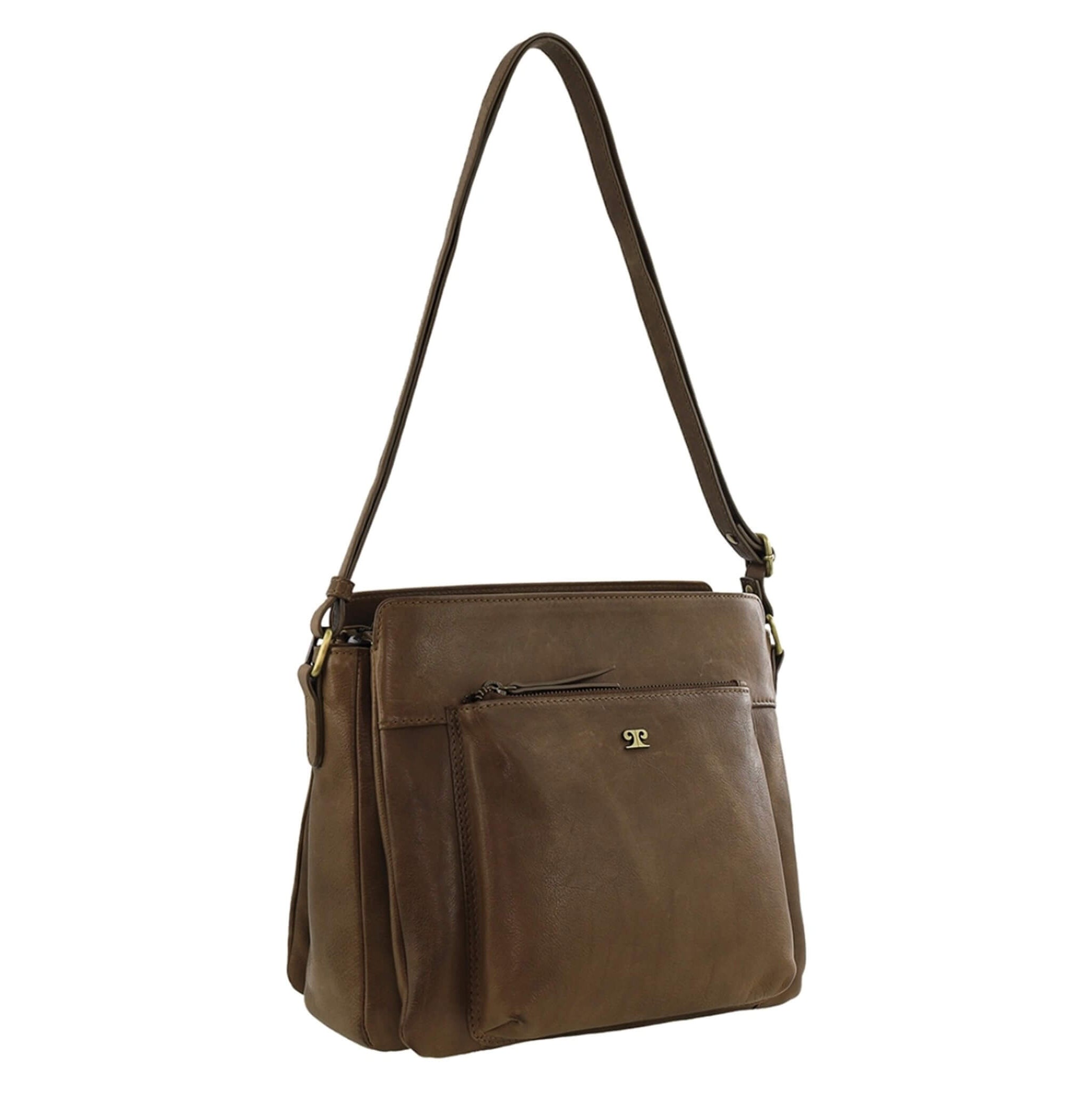 Pierre Cardin Unisex Italian Leather Crossbody Bag In Oak