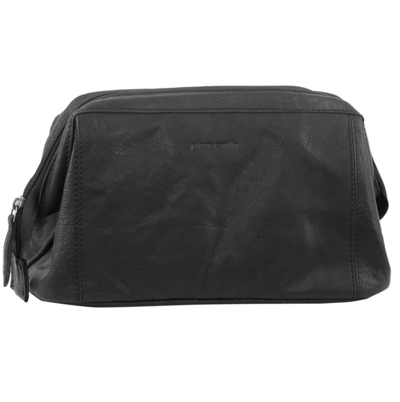 Pierre Cardin Men's Leather Travel and Toiletry Bag in Black