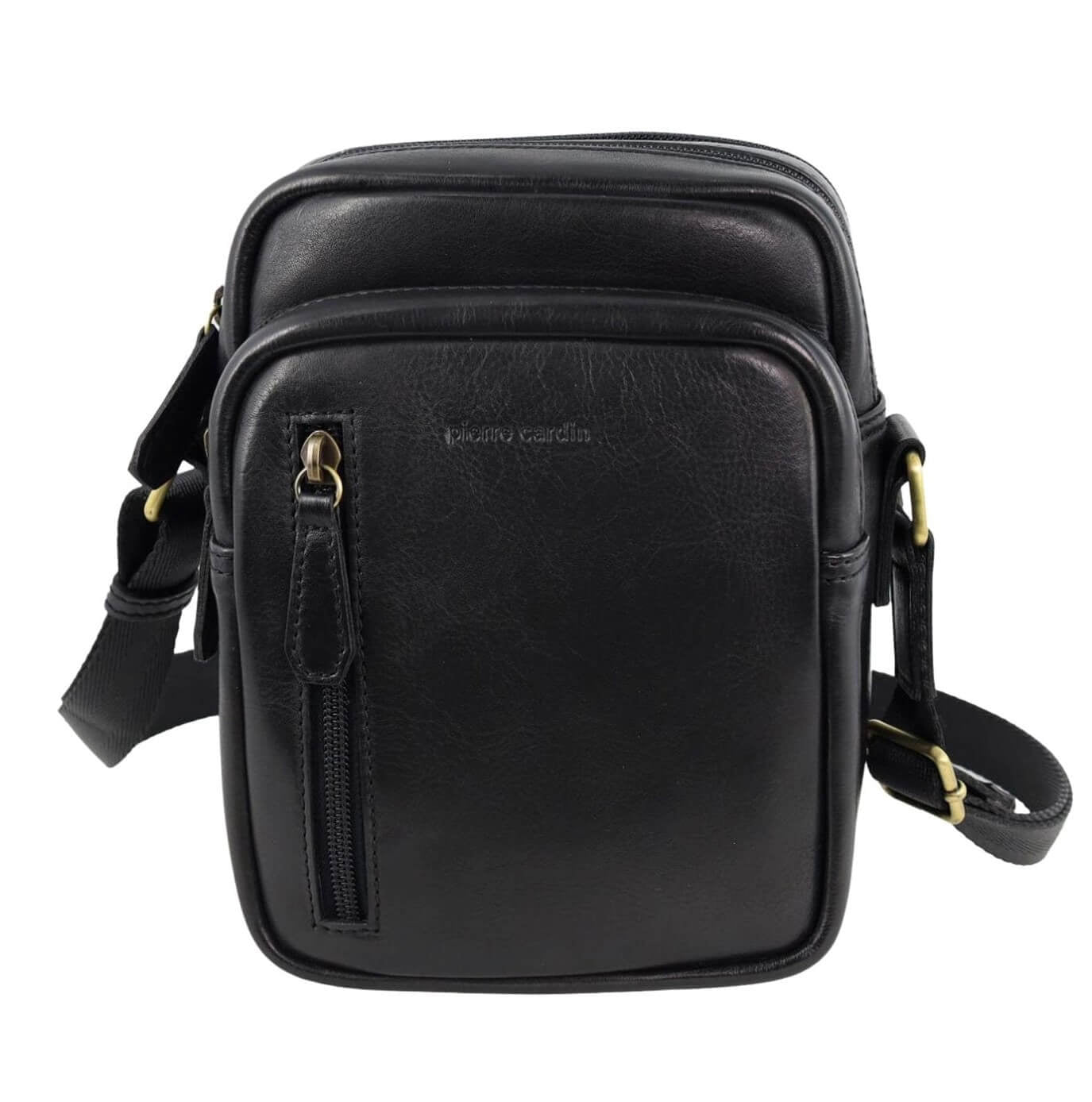 Pierre Cardin Men’s Leather Twin Zip Crossbody Bag in Black