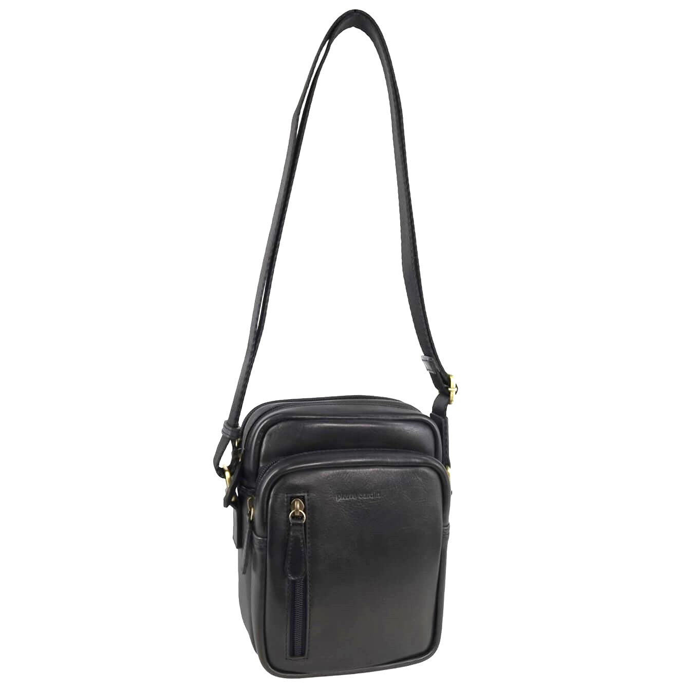Pierre Cardin Men’s Leather Twin Zip Crossbody Bag in Black