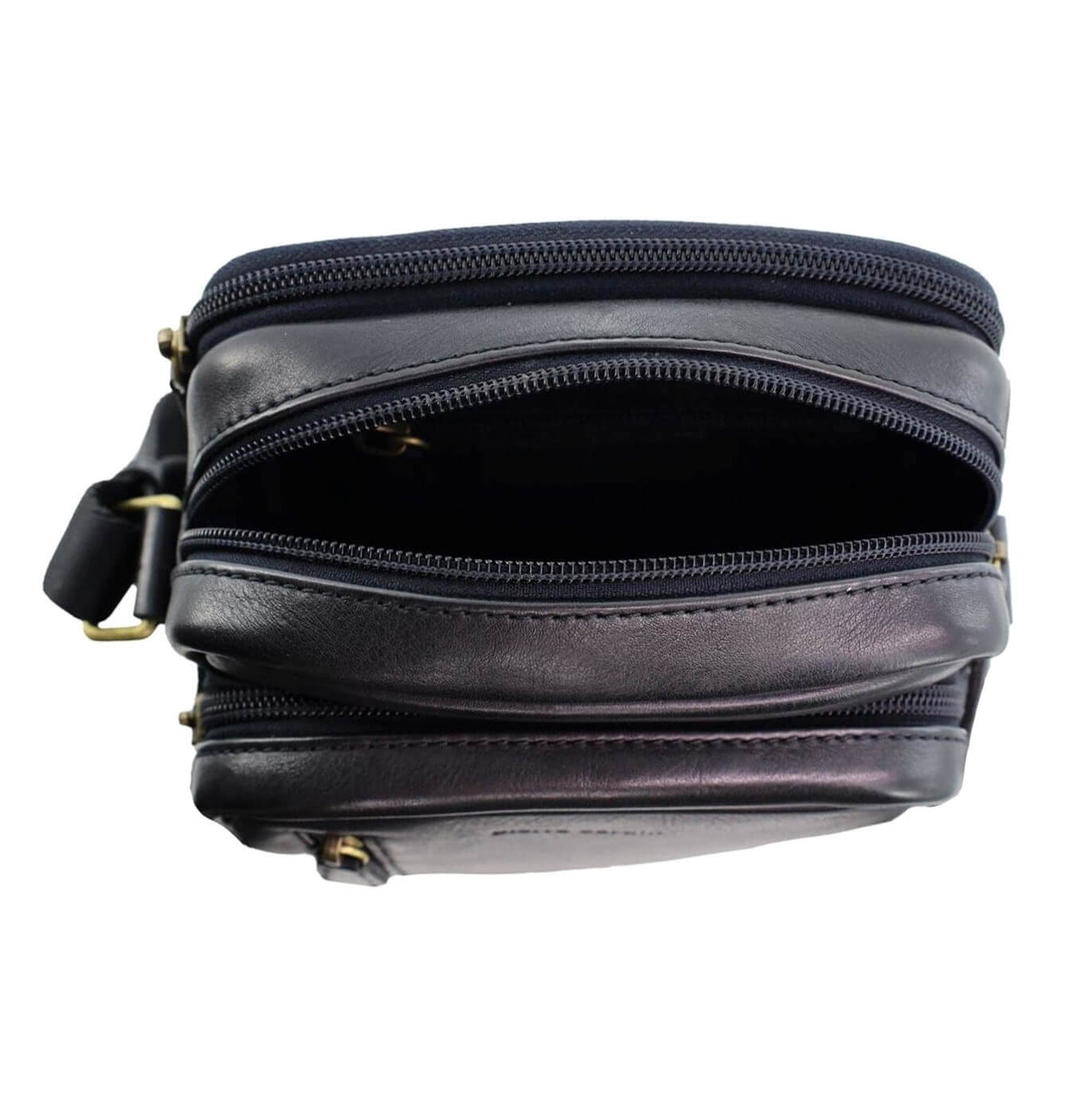 Pierre Cardin Men’s Leather Twin Zip Crossbody Bag in Black