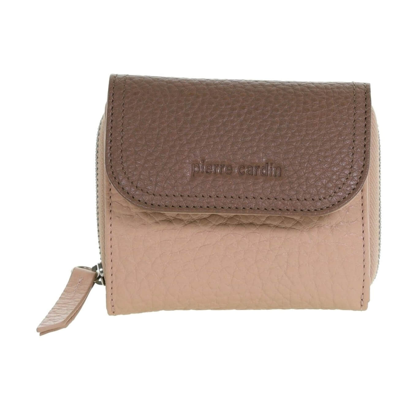Pierre Cardin Ladies Tri-fold Tab Leather Wallet in Blush/Taupe