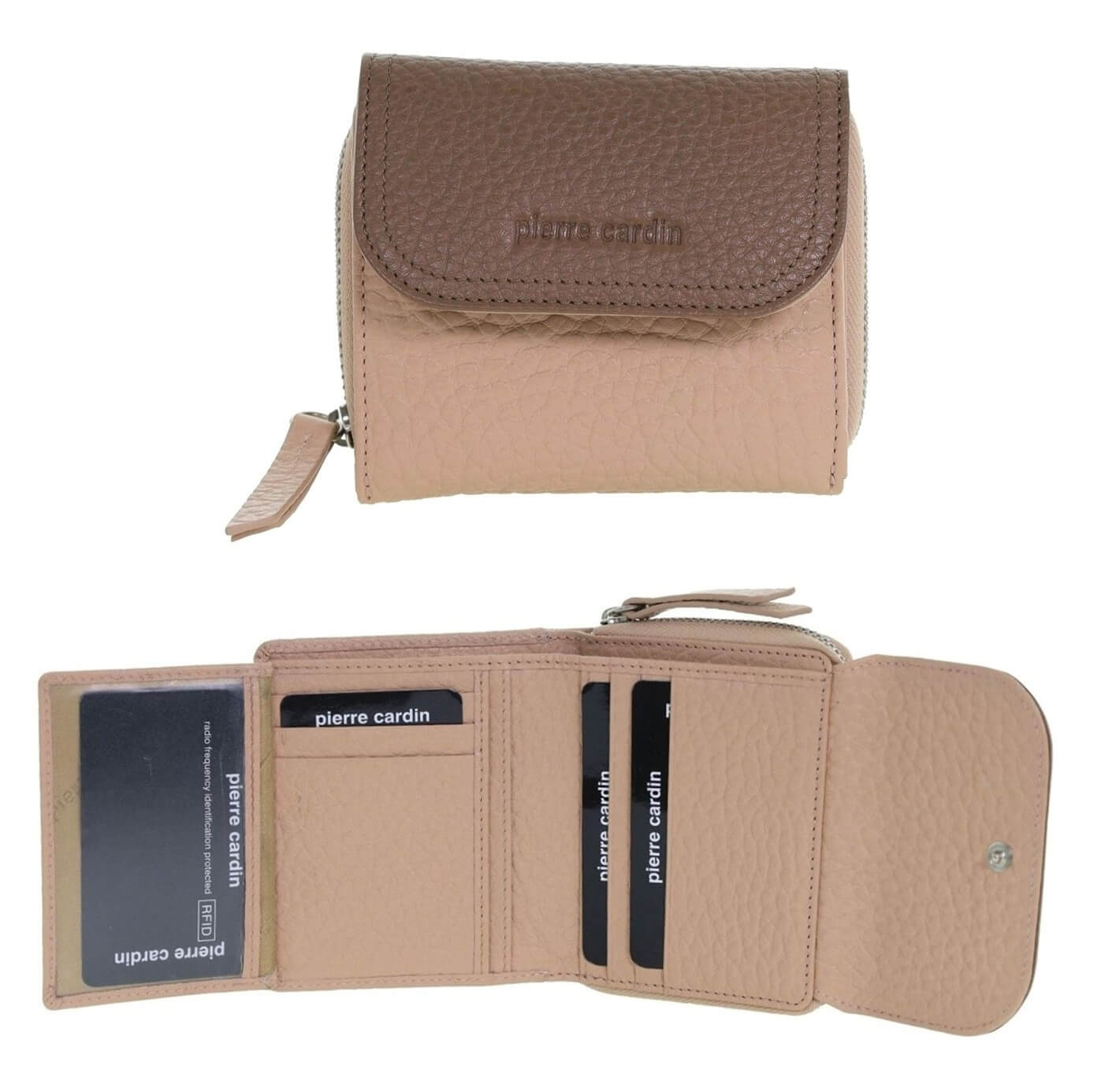 Pierre Cardin Ladies Tri-fold Tab Leather Wallet in Blush/Taupe