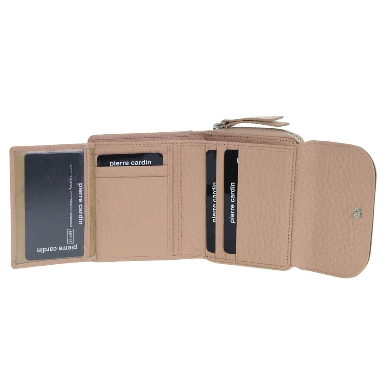 Pierre Cardin Ladies Tri-fold Tab Leather Wallet in Blush/Taupe