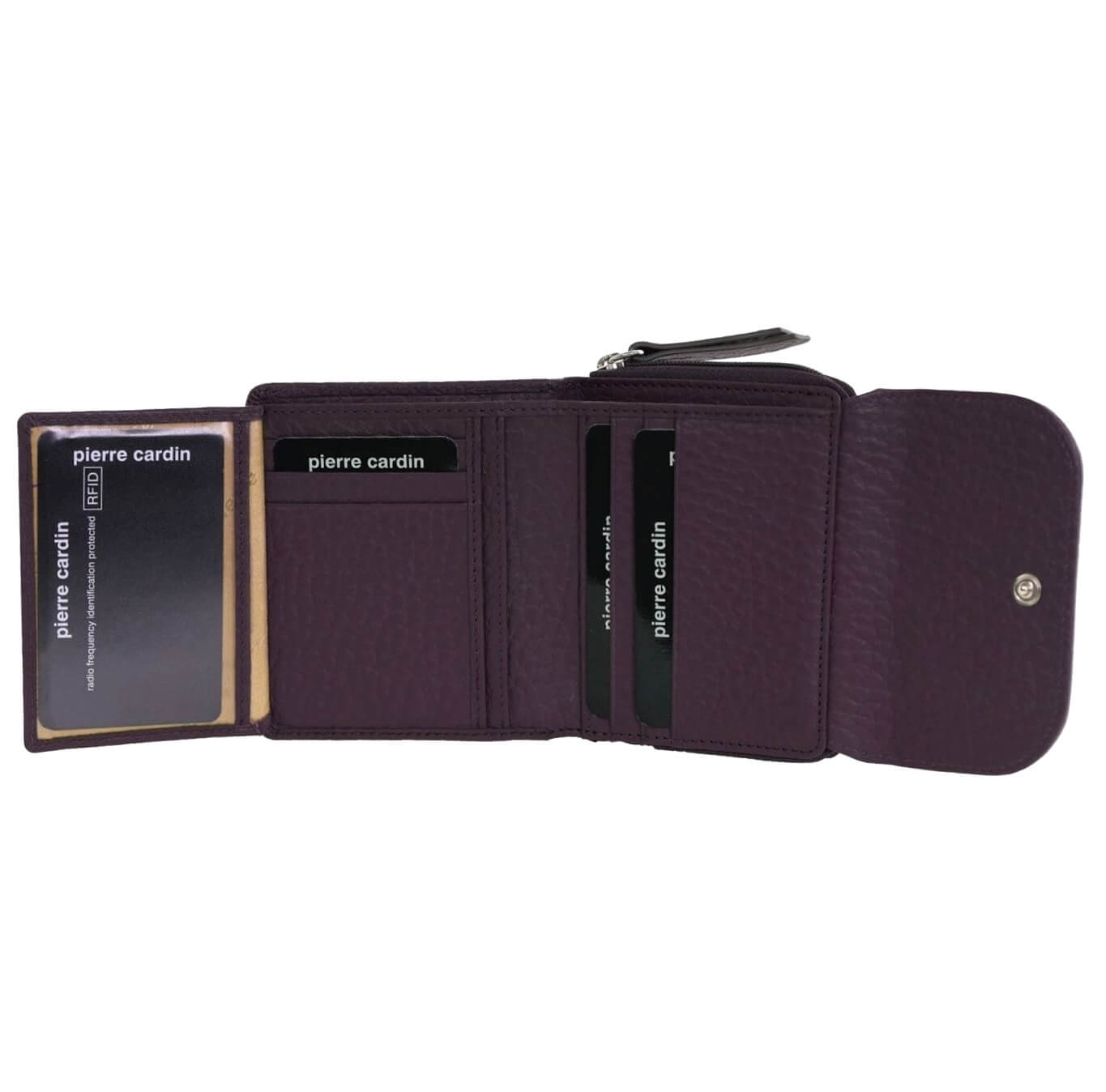 Pierre Cardin Ladies Tri-fold Tab Leather Wallet in Burgundy/Taupe