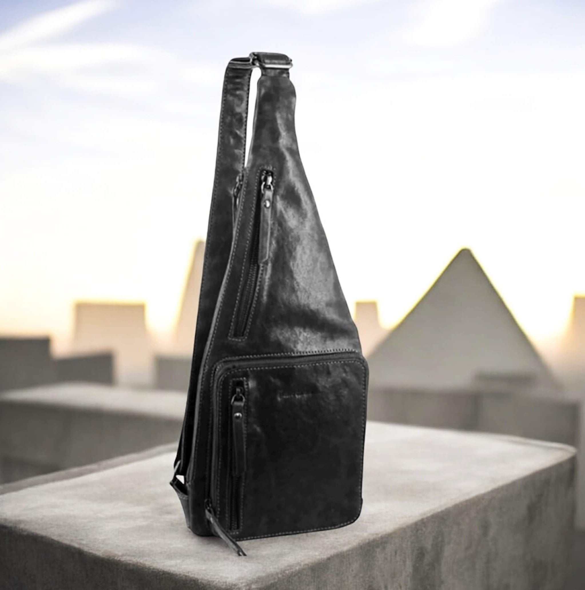 Pierre Cardin PC3229 Italian Rustic Leather Sling Bag/Black