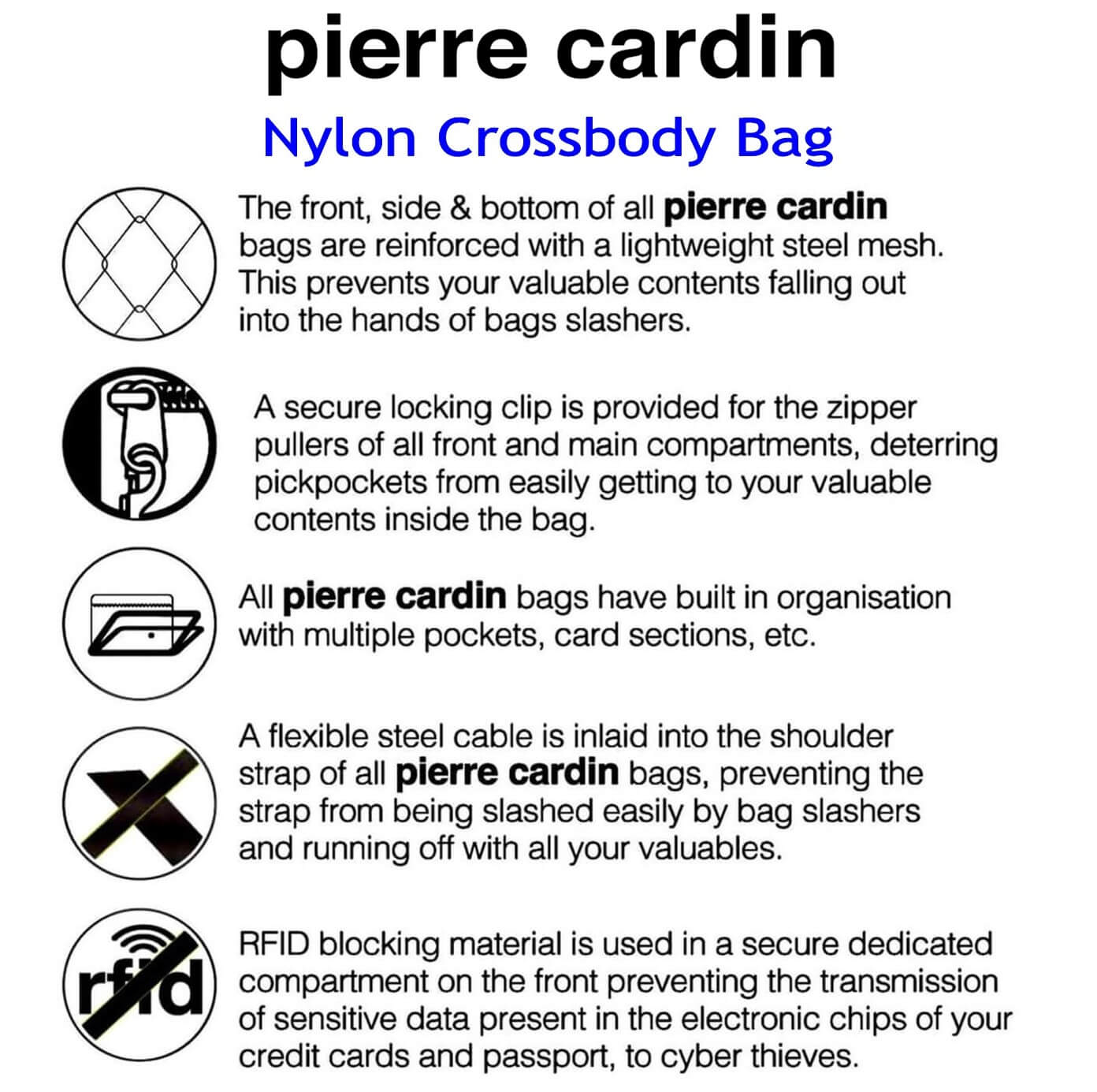 Pierre Cardin Nylon Bag Features