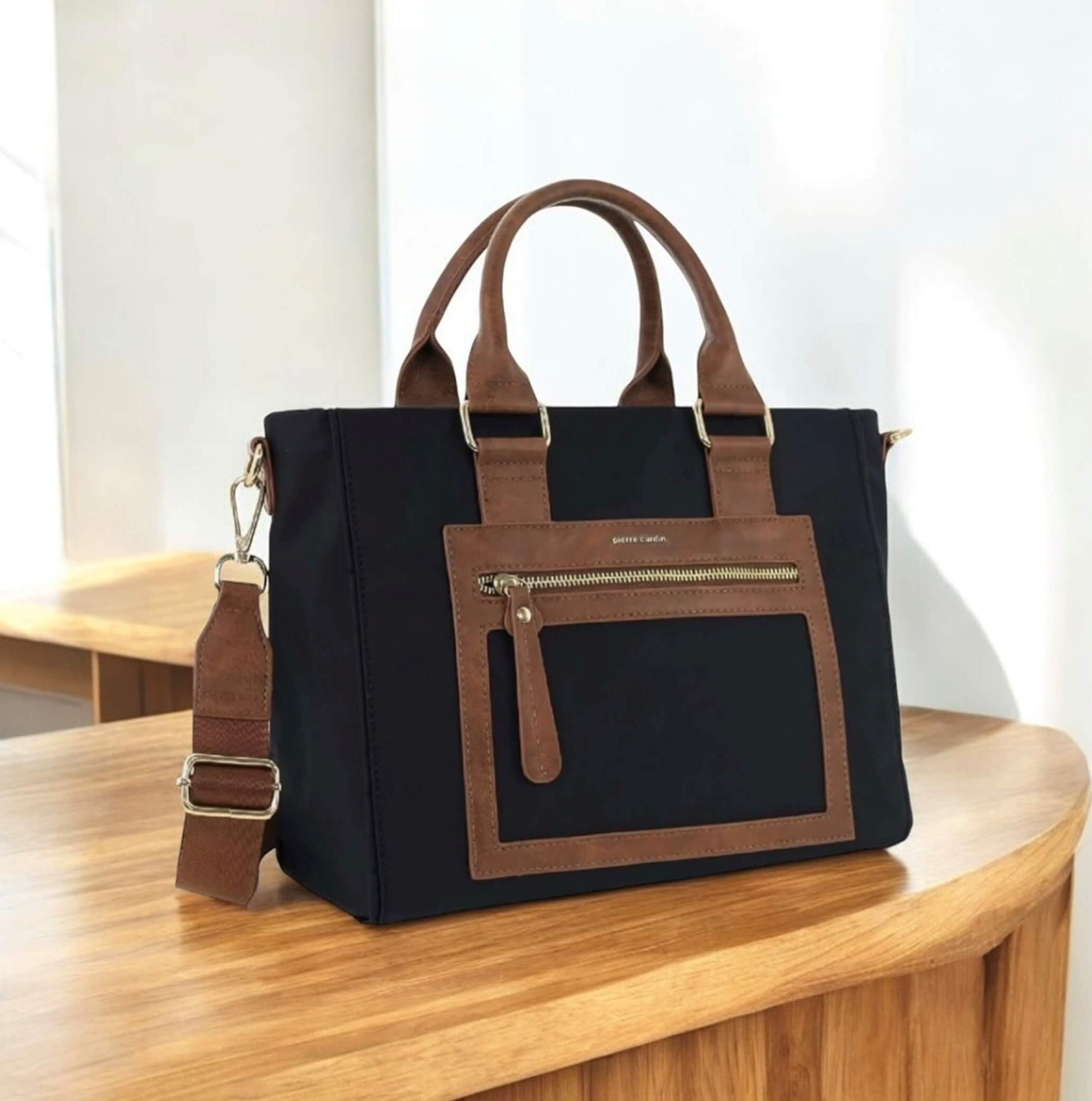 Pierre Cardin Nylon RFID Lightweight Mini Tote/Crossbody Bag In Black