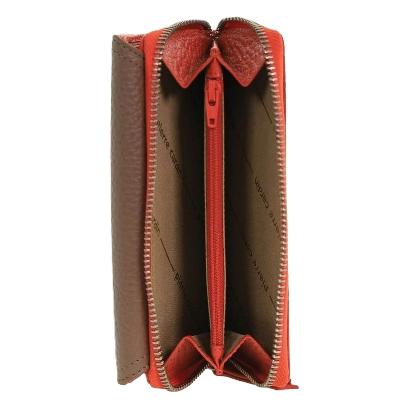 Pierre Cardin Ladies Tri-fold Tab Leather Wallet in Orange & Taupe