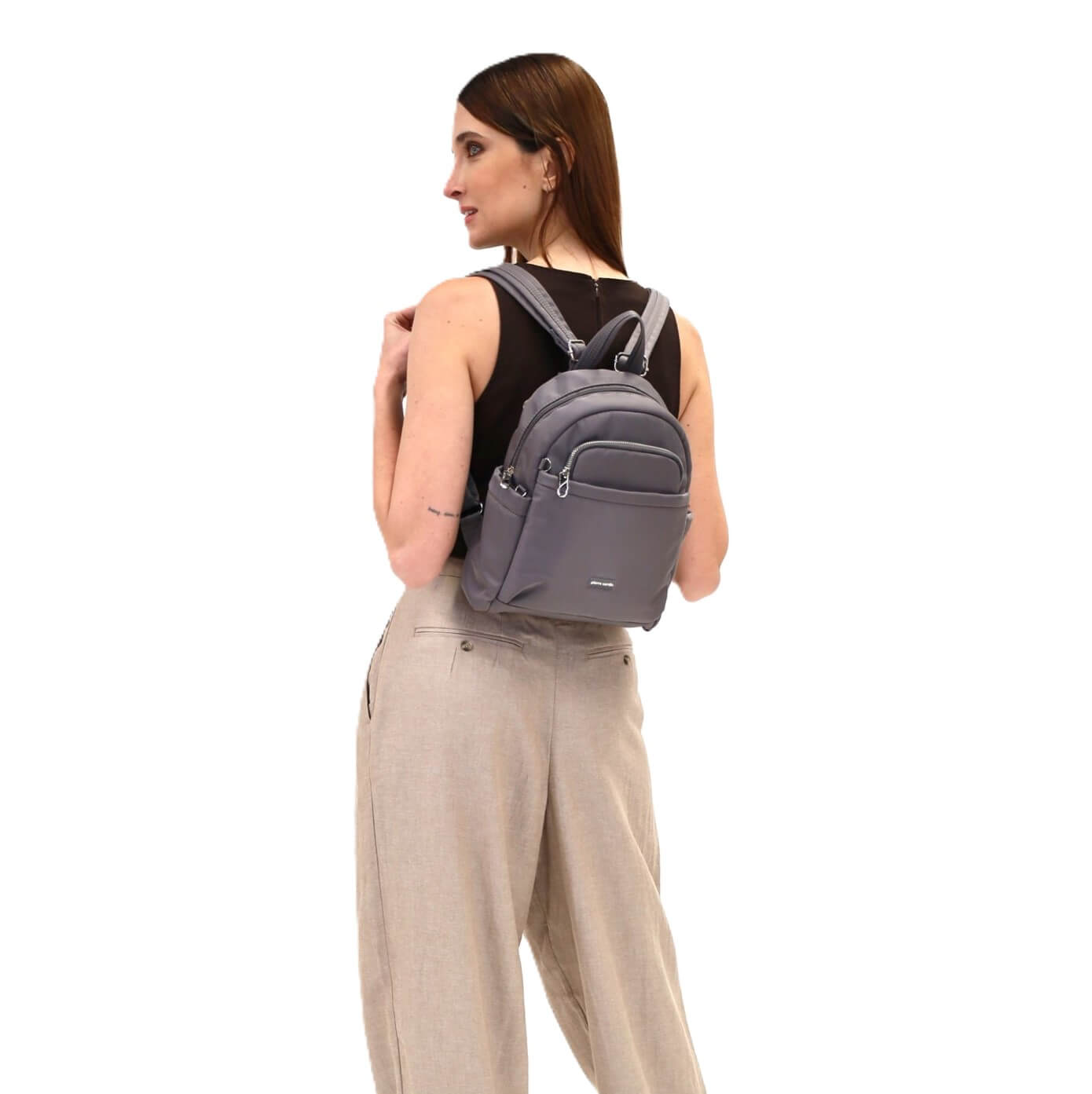 Pierre Cardin Nylon RFID Backpack with Anti-Theft Features in Grey