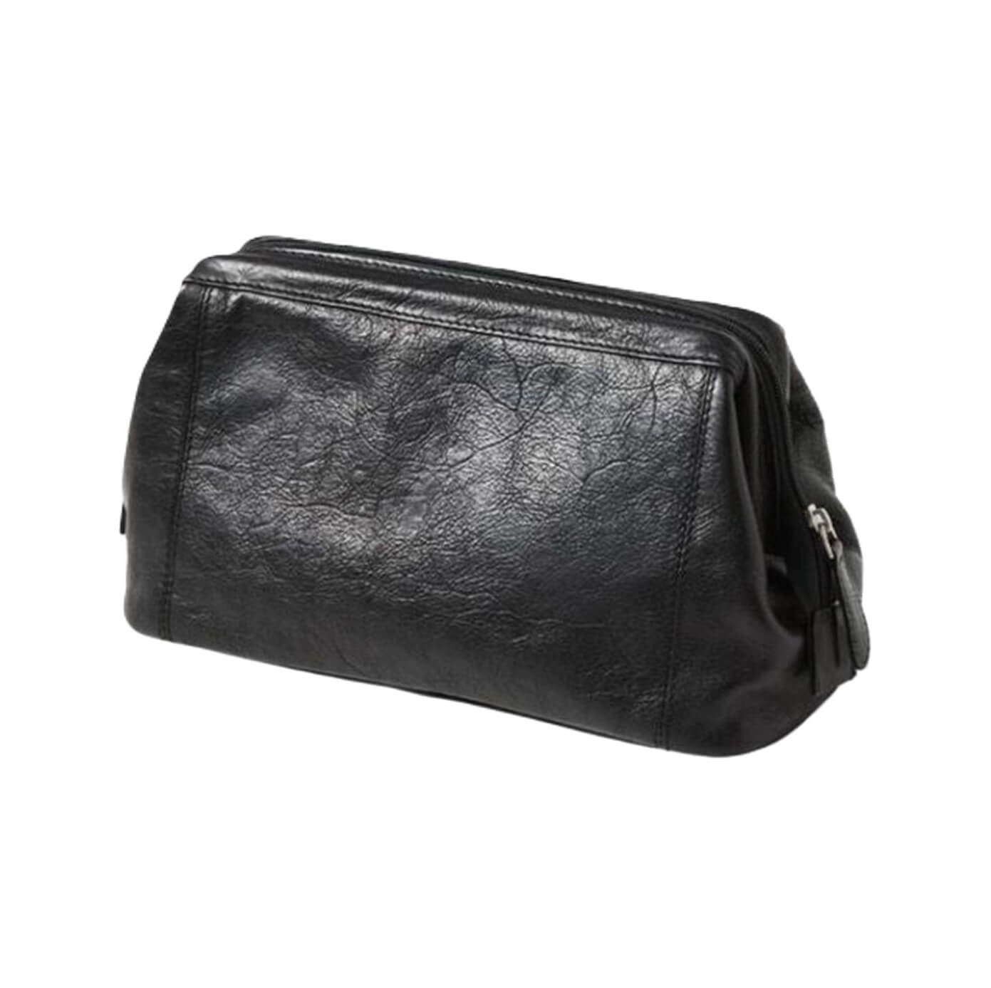 Pierre Cardin Men's Leather Travel and Toiletry Bag in Black