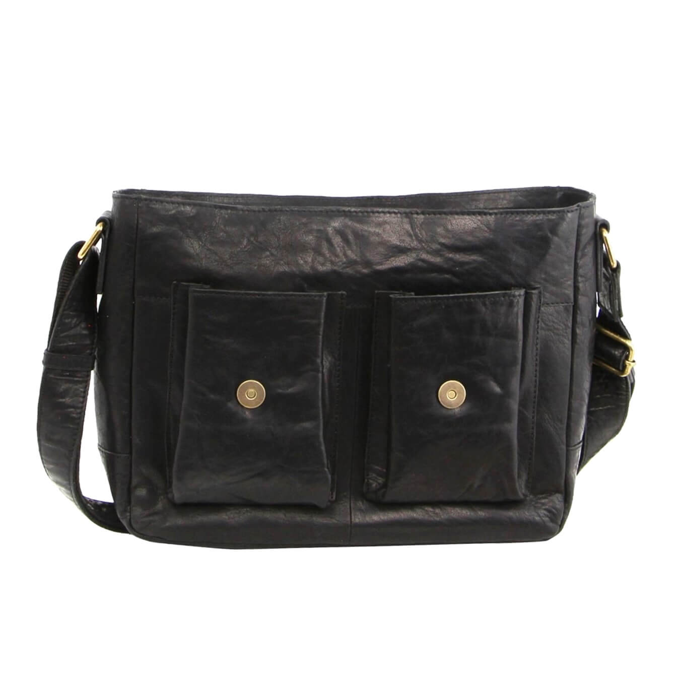 Pierre Cardin Men's Rustic Leather Messenger Bag in Black