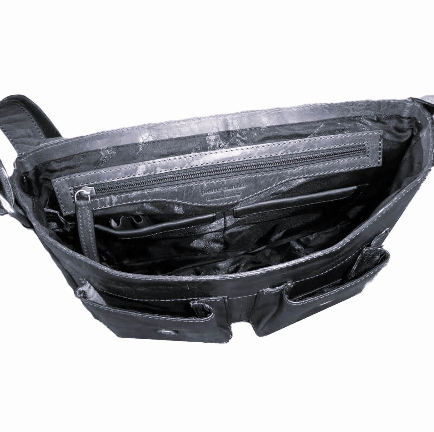 Pierre Cardin Men's Rustic Leather Messenger Bag in Black