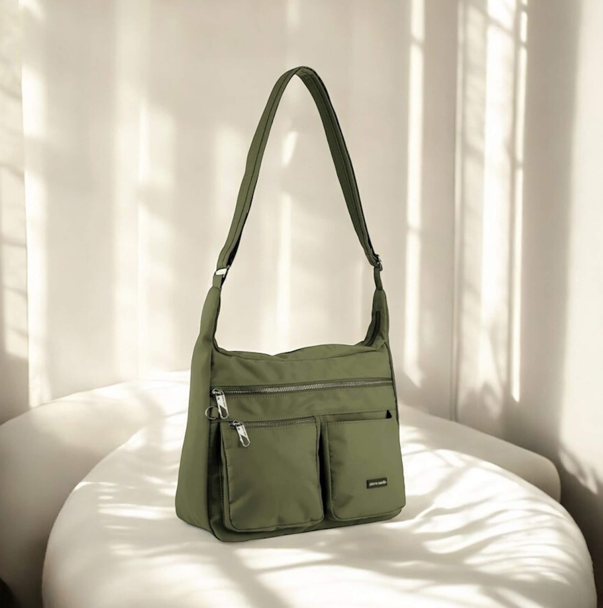 Pierre Cardin Ladies Nylon Anti-Theft RFID Crossbody Bag in Olive