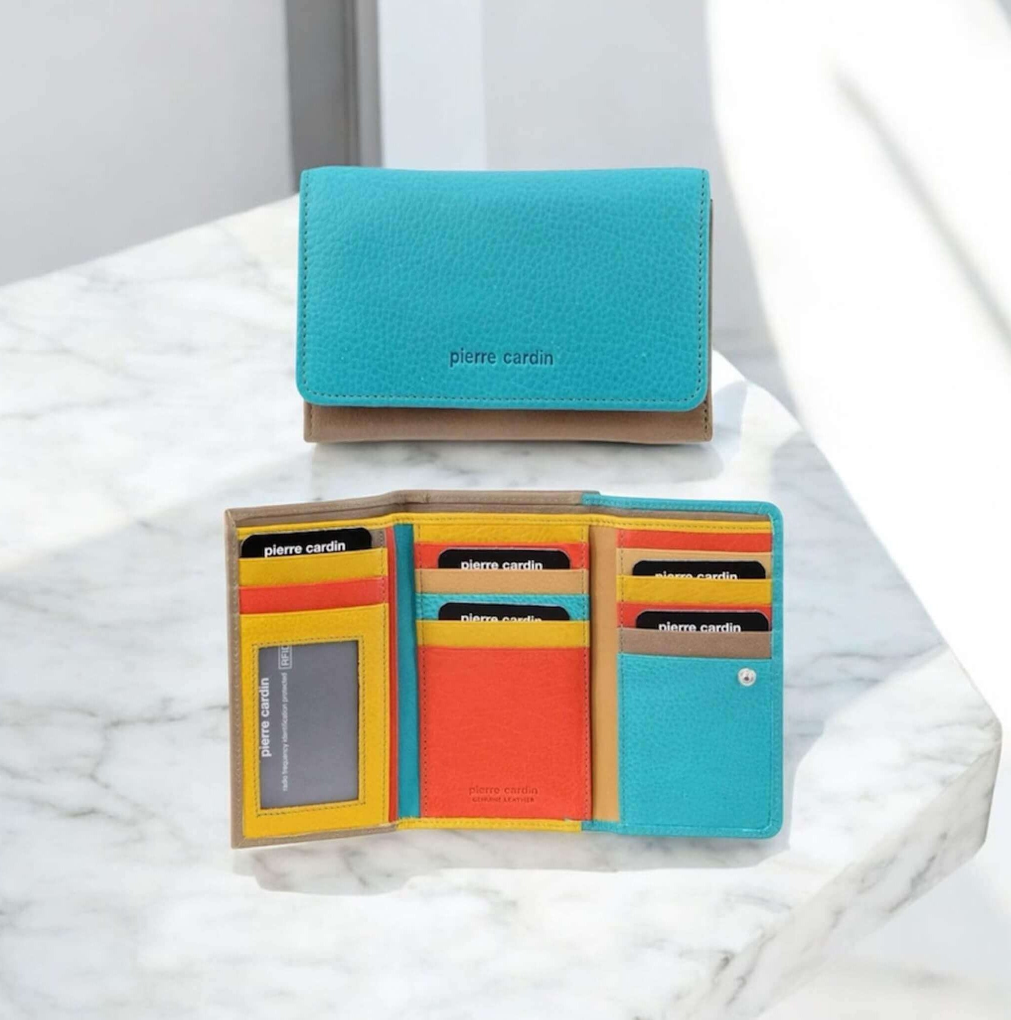 Pierre Cardin Multi-Colour Ladies Leather Tri-fold Wallet in Turquoise