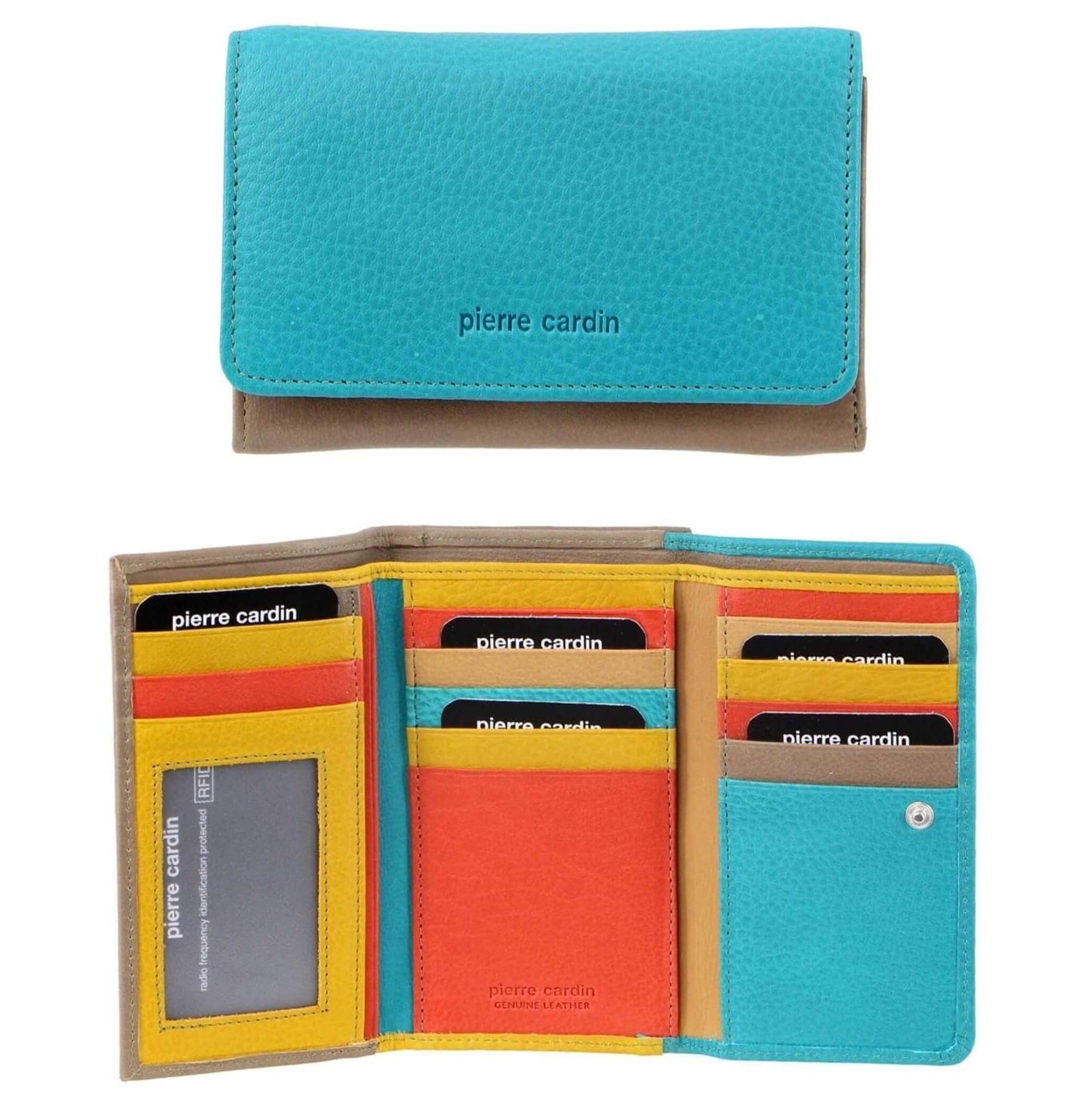 Pierre Cardin Multi-Colour Ladies Leather Tri-fold Wallet in Turquoise