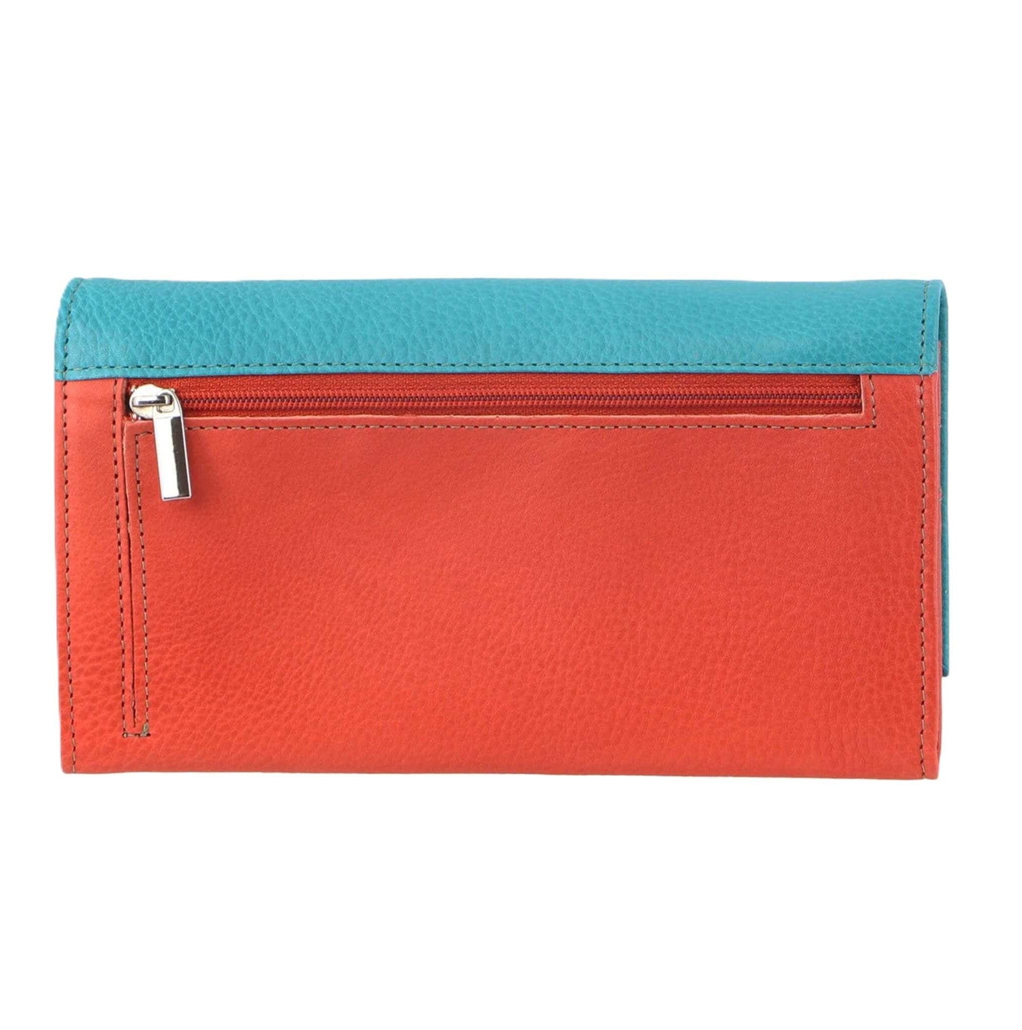 Pierre Cardin Multi-Colour Ladies Leather Tri-fold Wallet in Turquoise/Orange