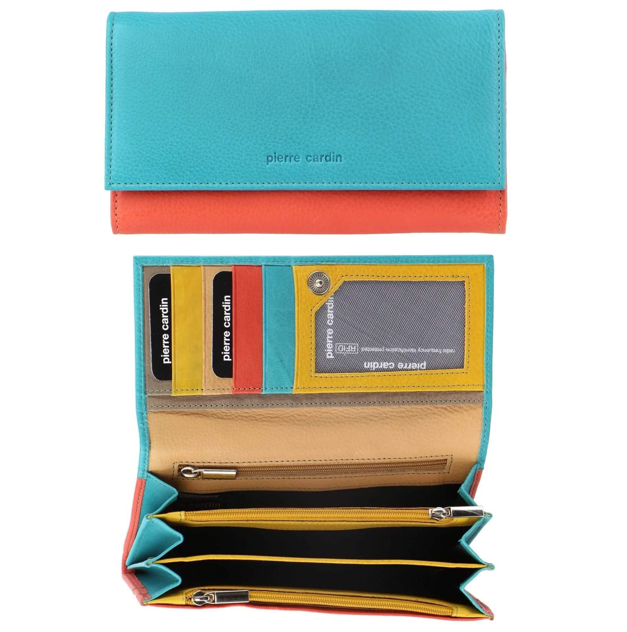 Pierre Cardin Multi-Colour Ladies Leather Tri-fold Wallet in Turquoise/Orange