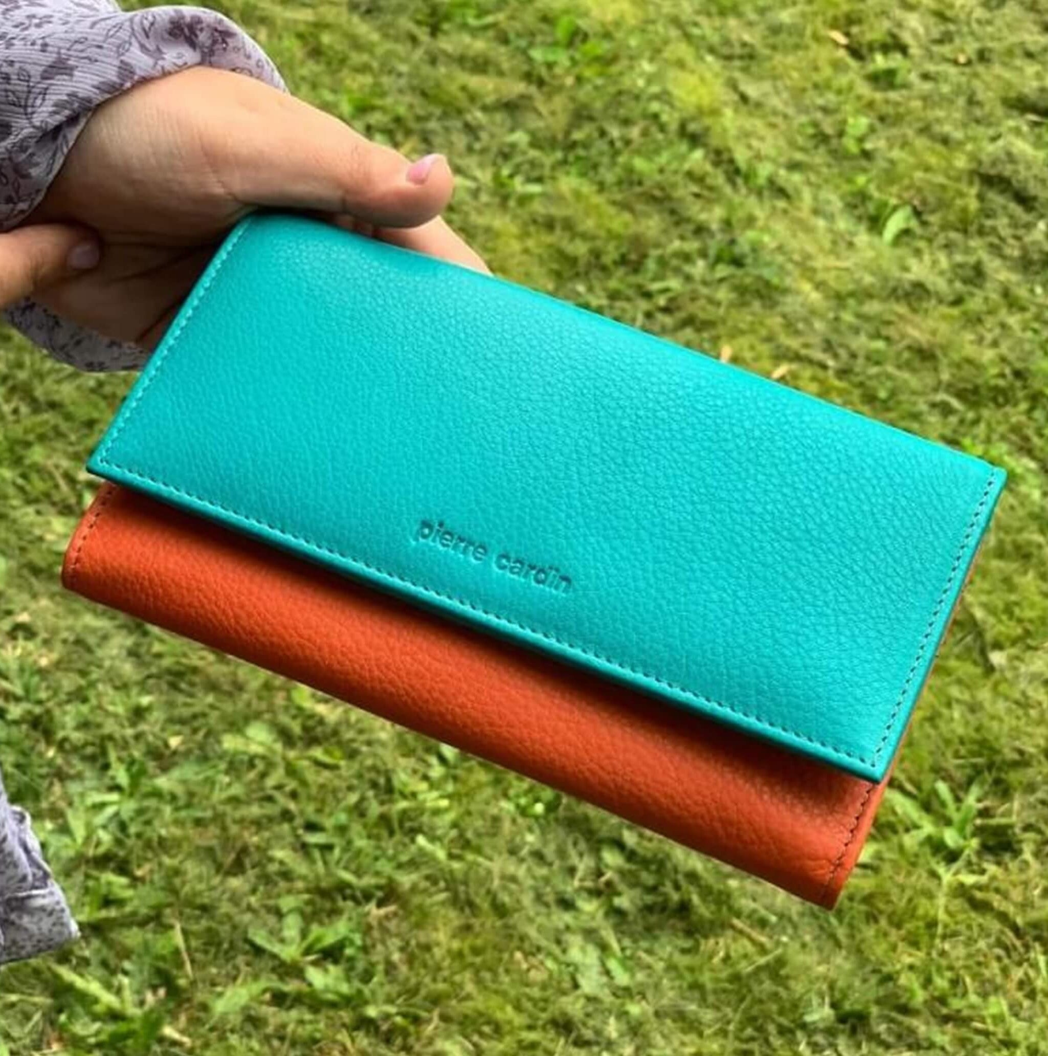 Pierre Cardin Multi-Colour Ladies Leather Tri-fold Wallet in Turquoise/Orange