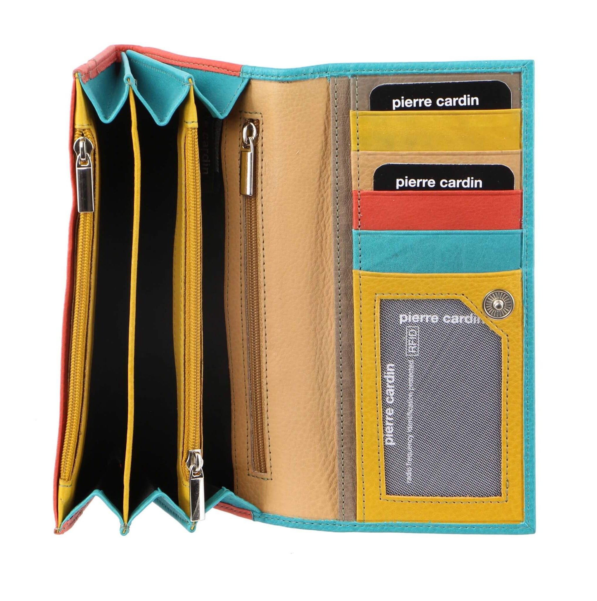 Pierre Cardin Multi-Colour Ladies Leather Tri-fold Wallet in Turquoise/Orange