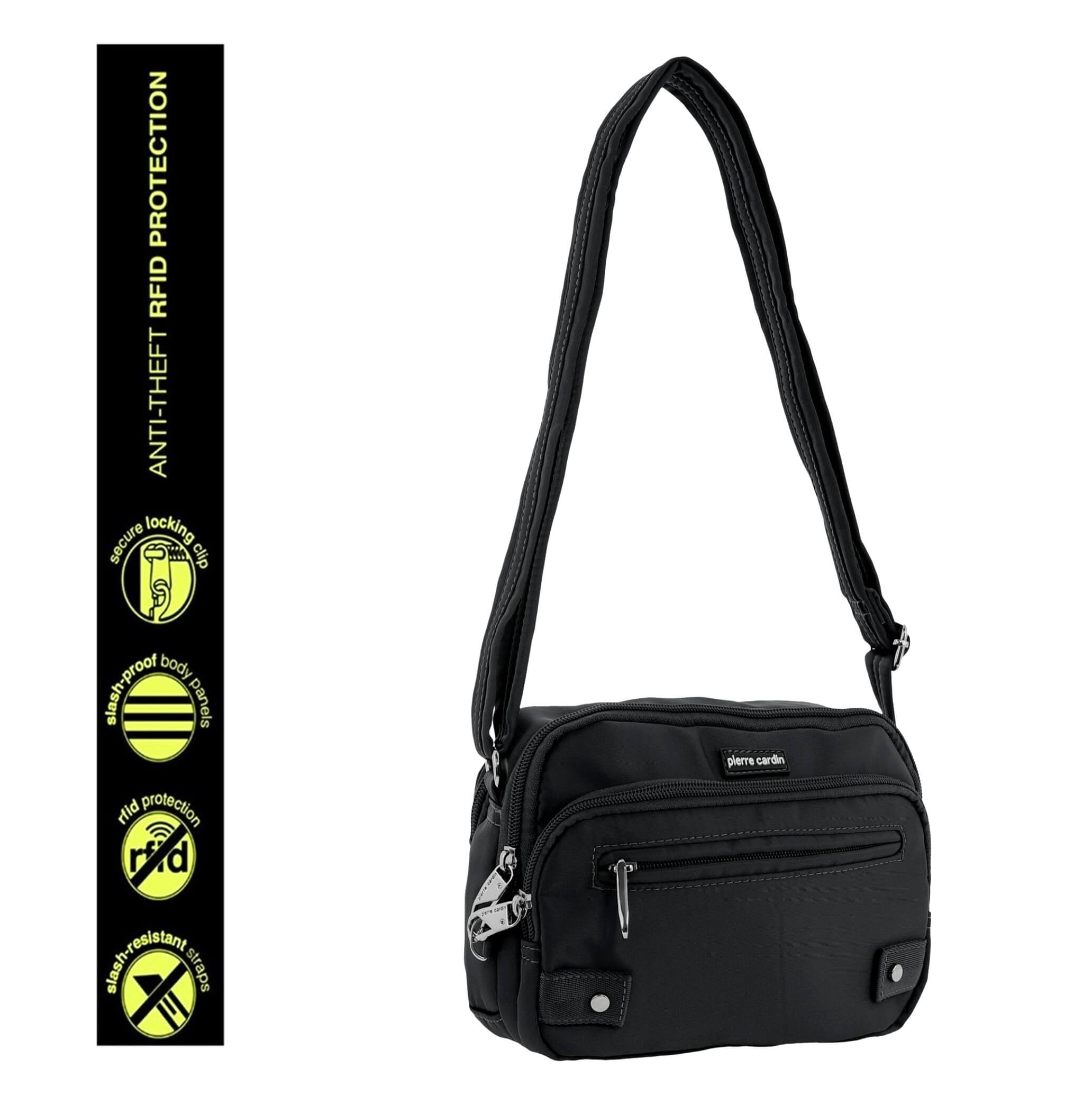 Pierre Cardin Ladies Nylon Anti-Theft RFID Crossbody Bag in Black