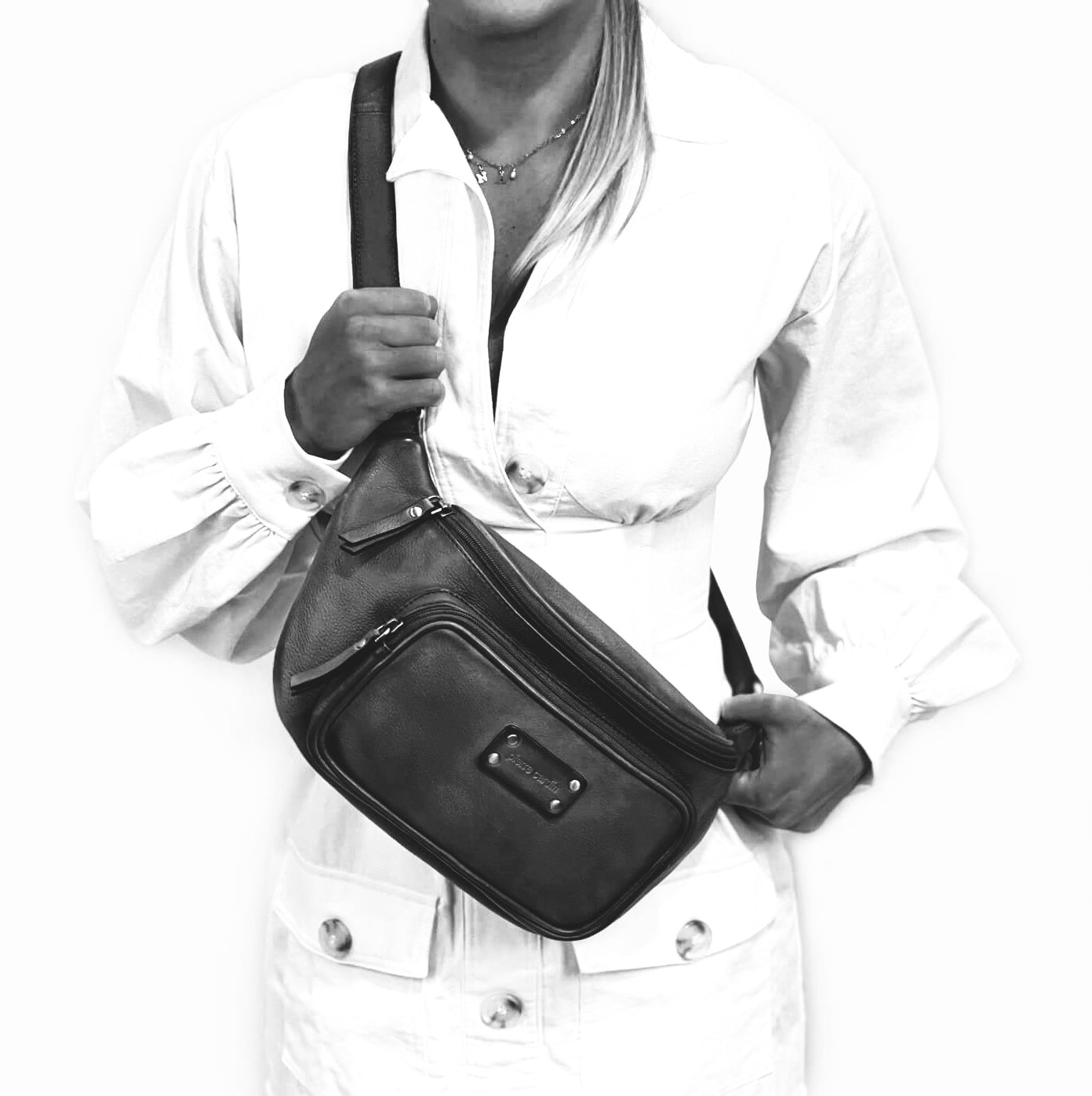 Pierre Cardin Unisex Burnished Leather Sling Bag in Black