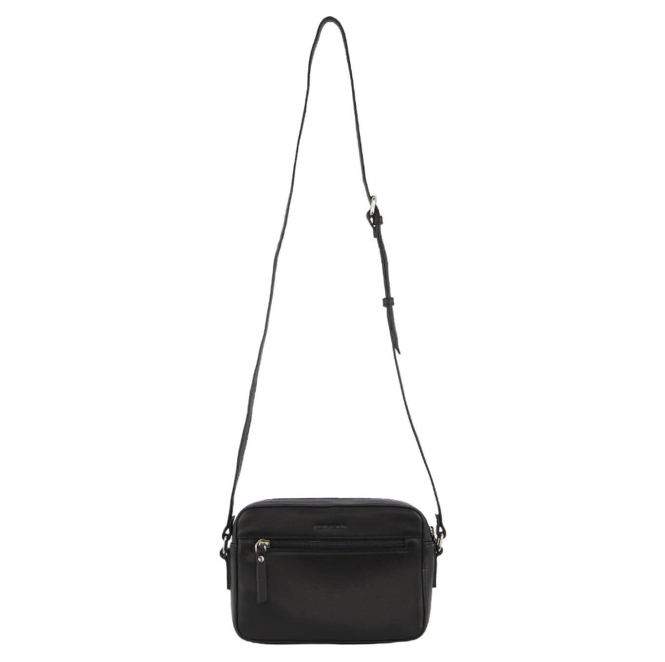 Pierre Cardin Ladies Leather Stitch-Design Crossbody Bag in Black