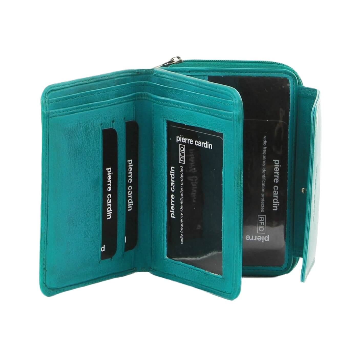Pierre Cardin Women’s Leather Compact RFID Bi-Fold Wallet in Aqua