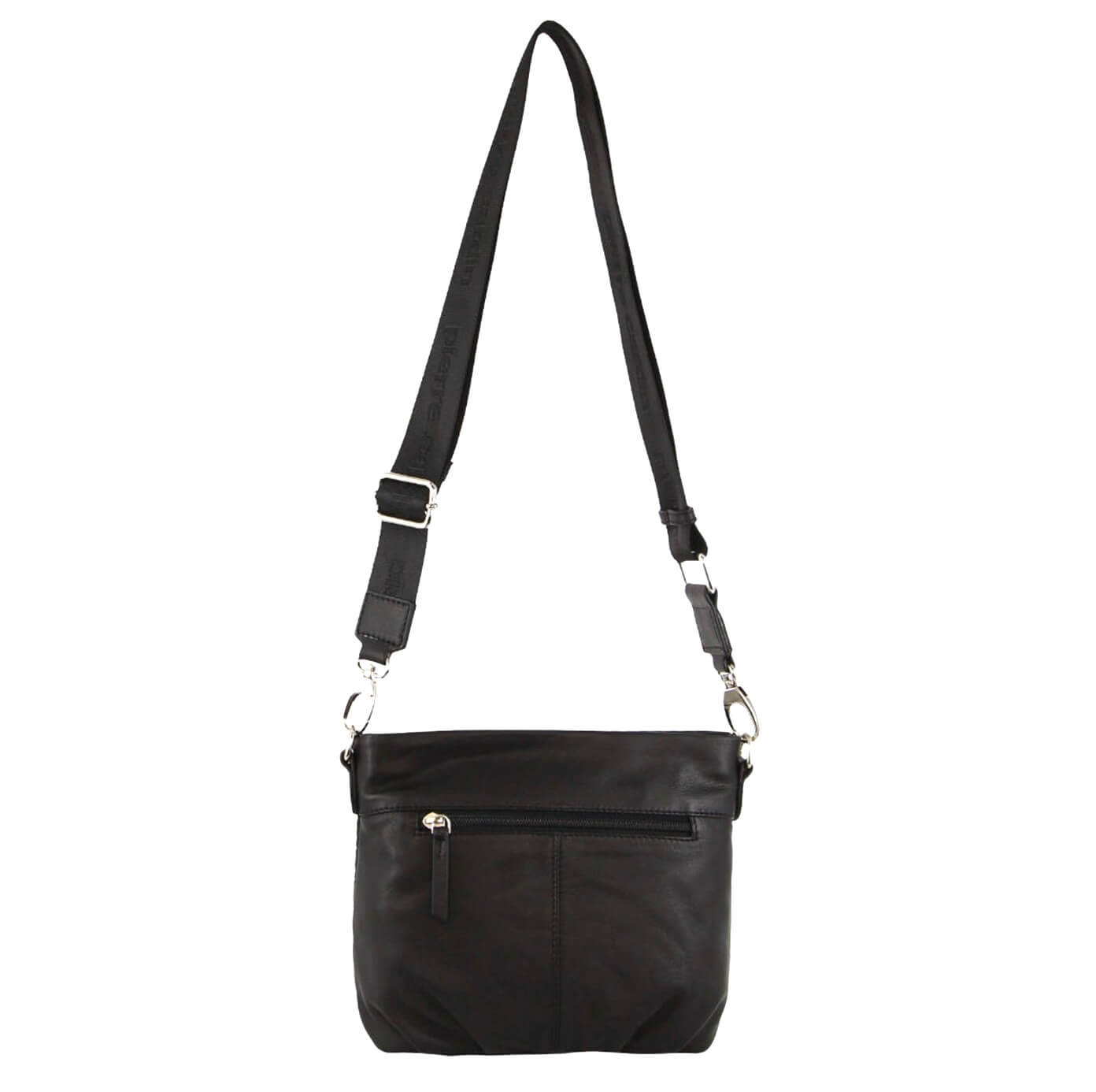 Pierre Cardin Black Leather Crossbody Bag with Webbing Strap