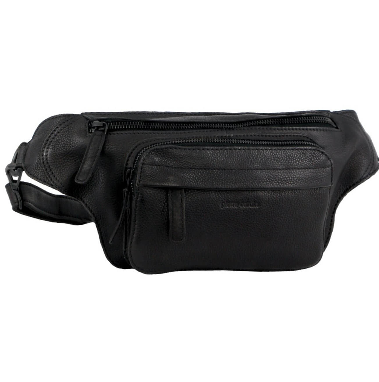 Pierre Cardin Unisex Italian Rustic Leather Belt Bag in Black